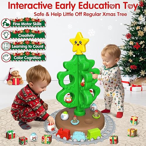 Miniatura 4 de Árbol de Navidad para niños mejorado con estrella en la parte superior con luz, sonido y música, juego de tren de juguete alrededor del árbol