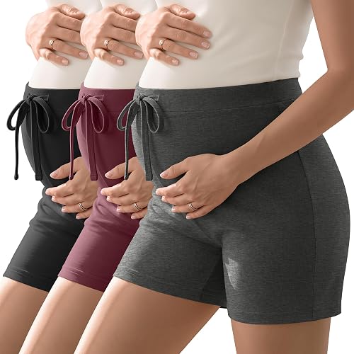 Sweetyweee 3 Pack Womens Maternity Shorts, 3-Color, XX-Large