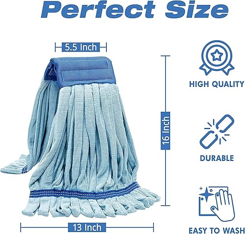 Miniatura 2 de Paquete de 2 trapeadores de tubo de microfibra grandes de 400 GSM, recambio de cabezal de trapeador húmedo industrial resistente, comercial, fibra