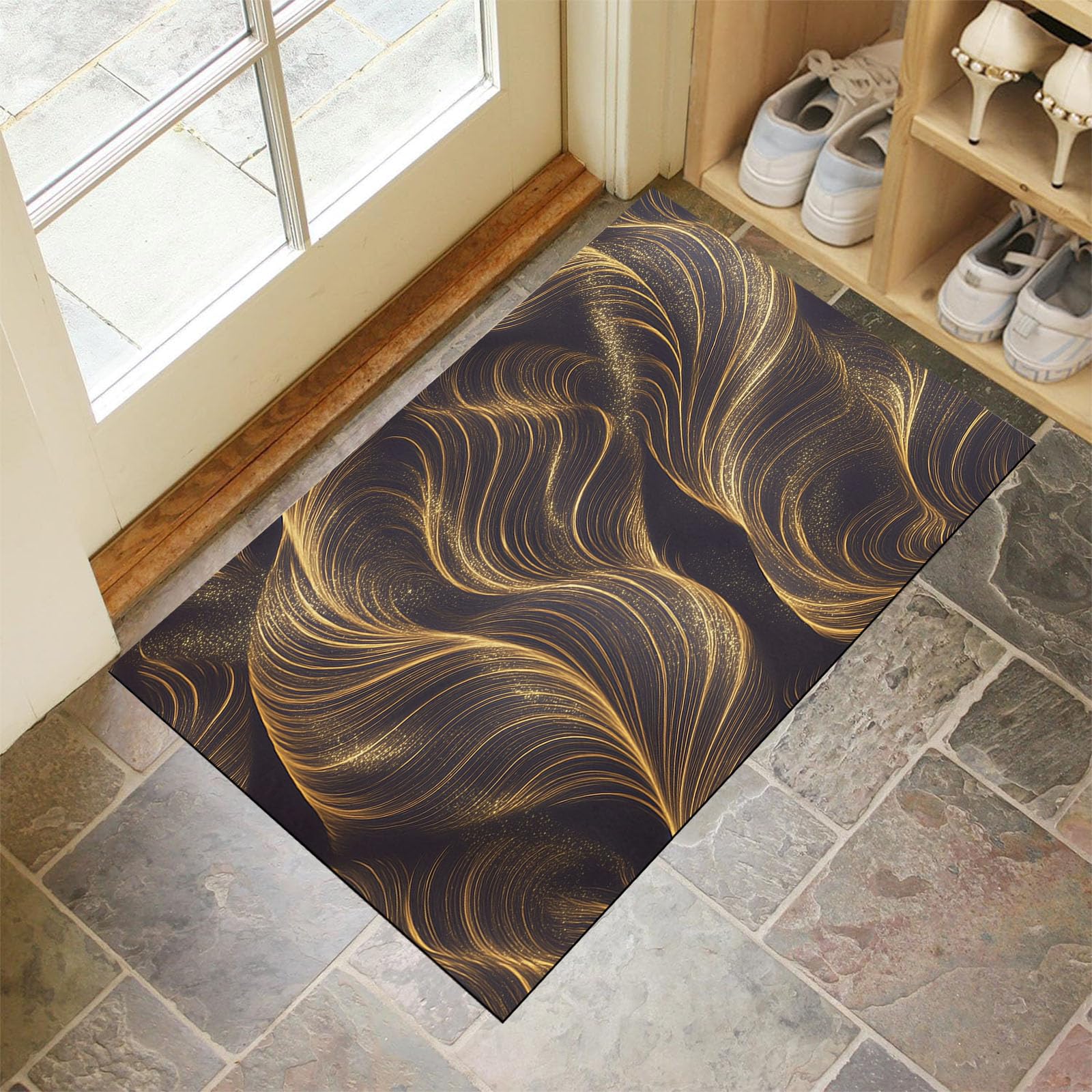 Felpudo interior elegante GDJSMIN estilo de arte minimalista oro con acabado resistente