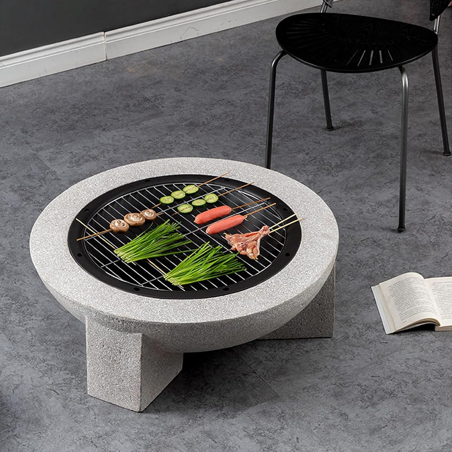 Garden Fire Pit Grill Bowl Grill Barbecue Rack Fire Pit Outdoor fire Pit, 30-inch Round fire Pit, Used for Cooking Barbecue, with Spark Screen and Fireplace Poker