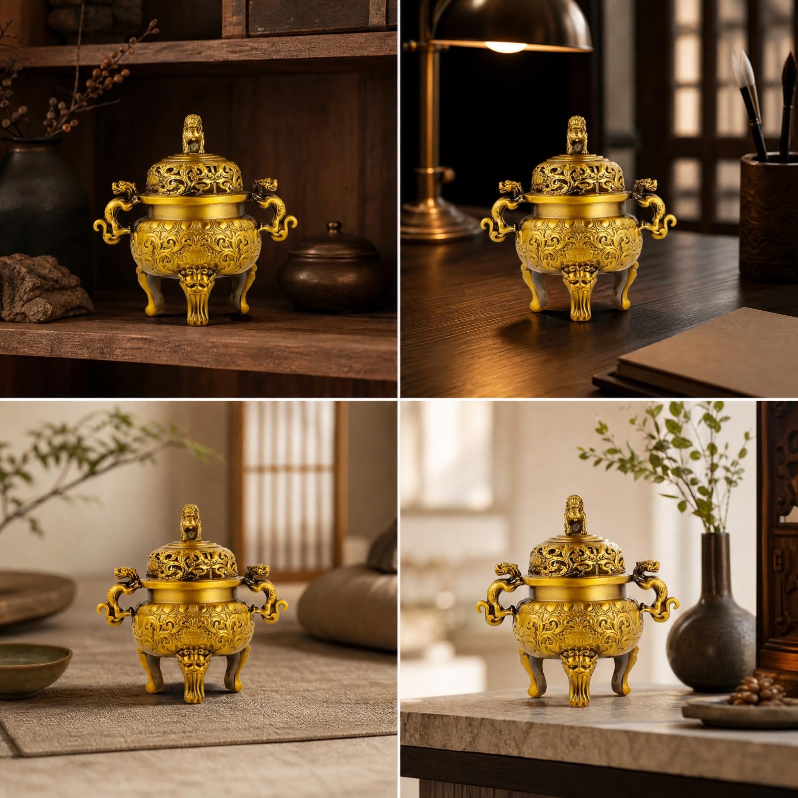 Brûleur D'encens Cvercle Sculpté, Jaune