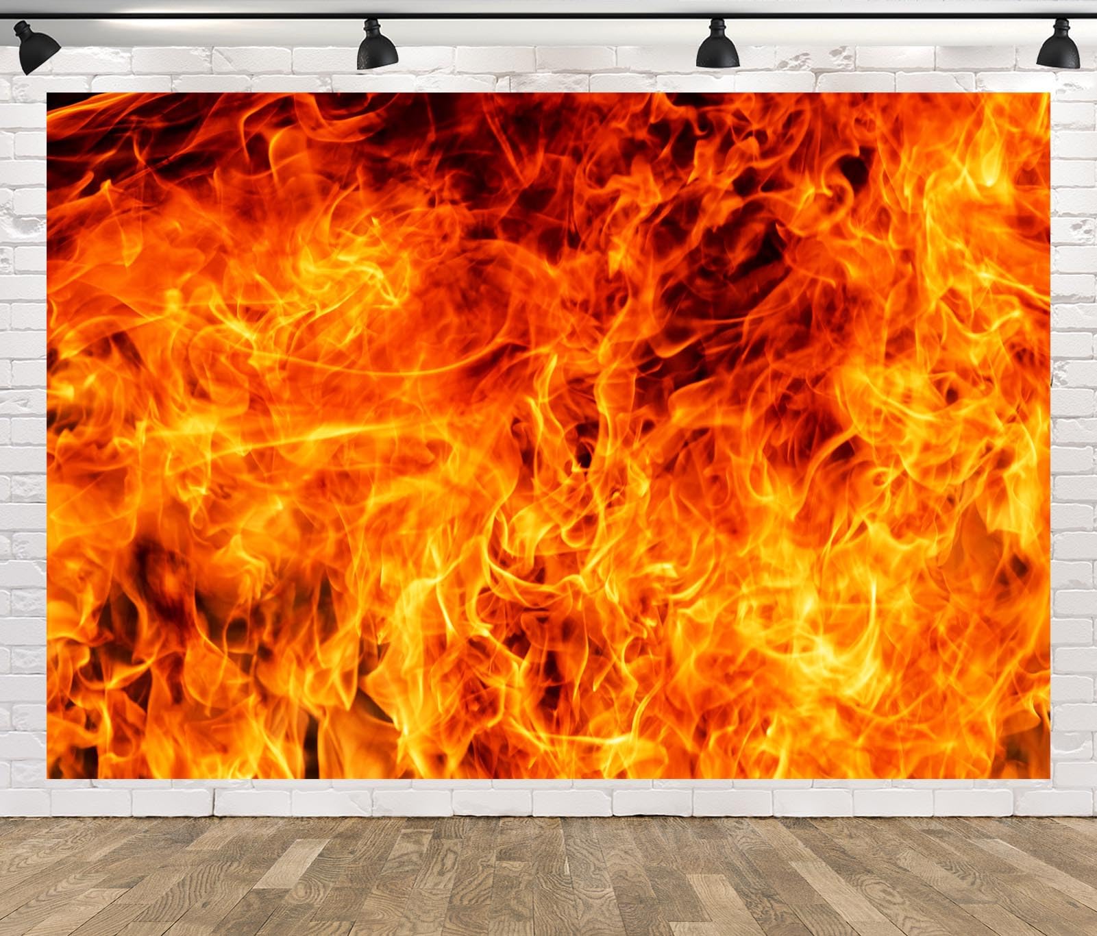 CORFOTO Burning Fire Flames Backdrop Fabric 17x10ft Barbecue Grill Raging Orange Fire Photography Background for Fire Themed Birthday Party Decor Firefighter Decorations Photoshoot Props
