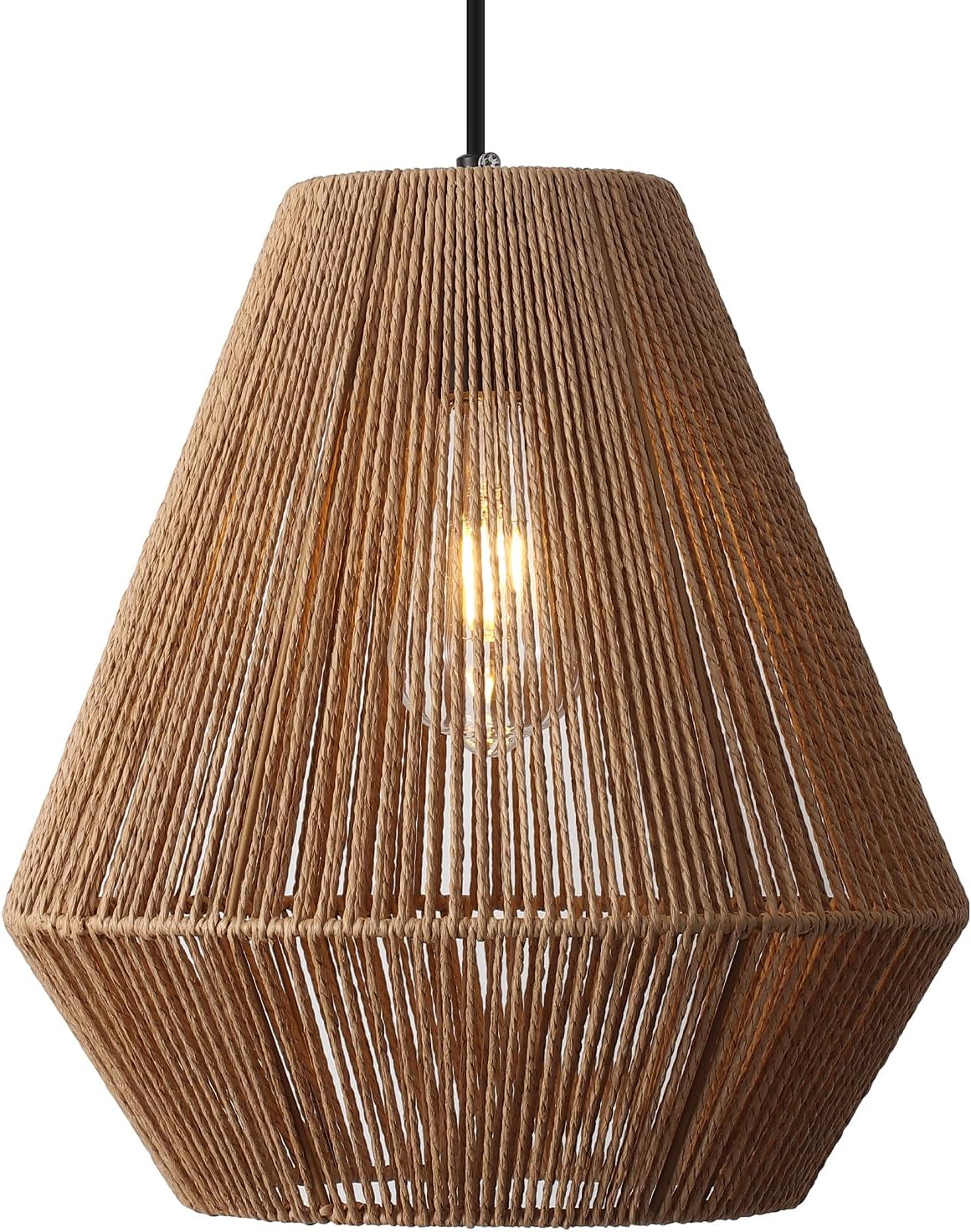 Rattan Pendant Light,11.8\" Hand Woven Pendant Lights Coastal Lighting Fixtures Adjustable Boho Chandelier for Kitchen Island Dining Room Bedroom Foyer Brown Brown-11.8\"