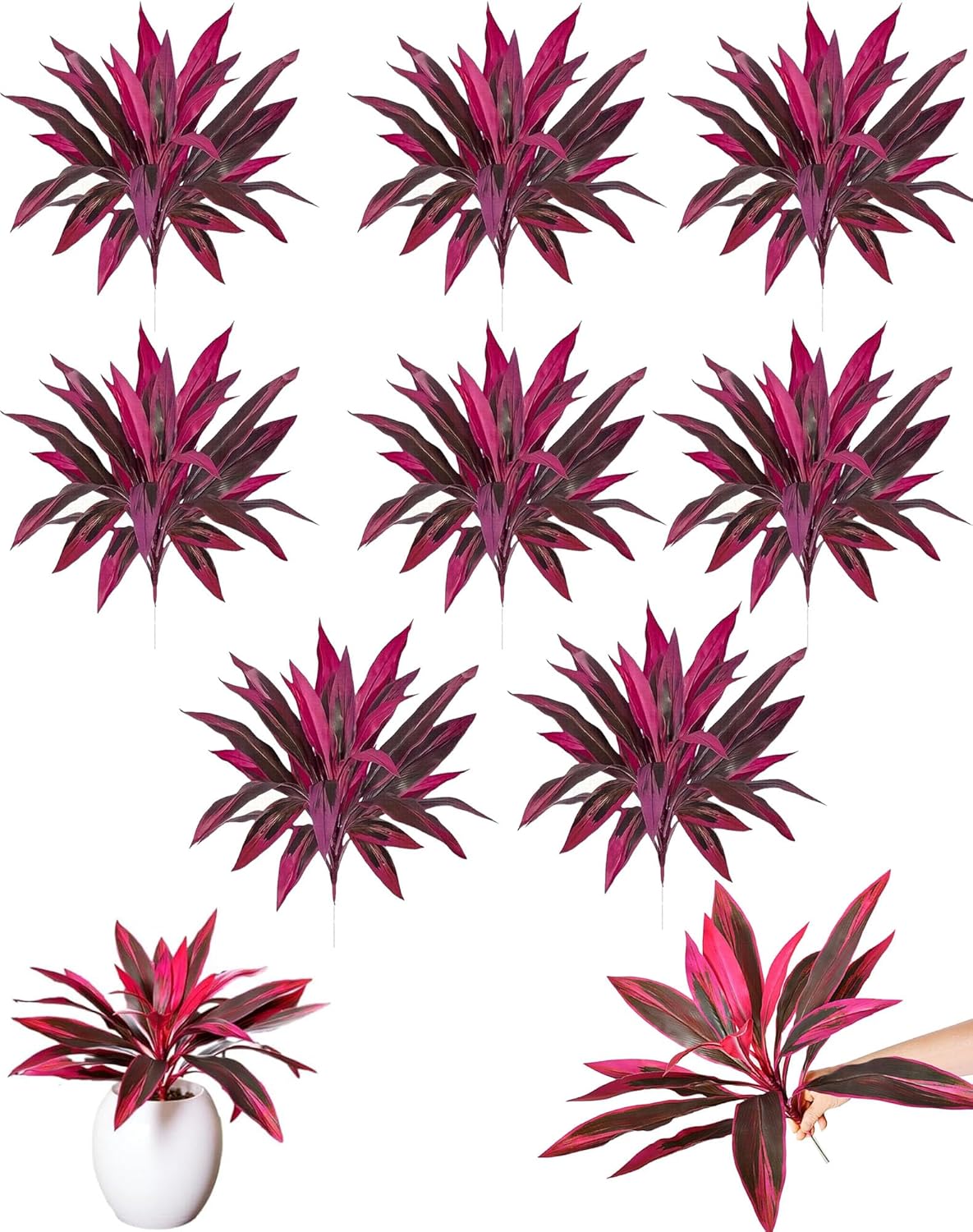 Artificial Tropical Plants Outdoor, 21.6in Large Realistic Artificial Boston Fern & Dragon's Blood Tree Plants, UV Resistant Artificial Ti Fake Potted Plant Filler Vibrant Faux Flower Decor (8pcs)