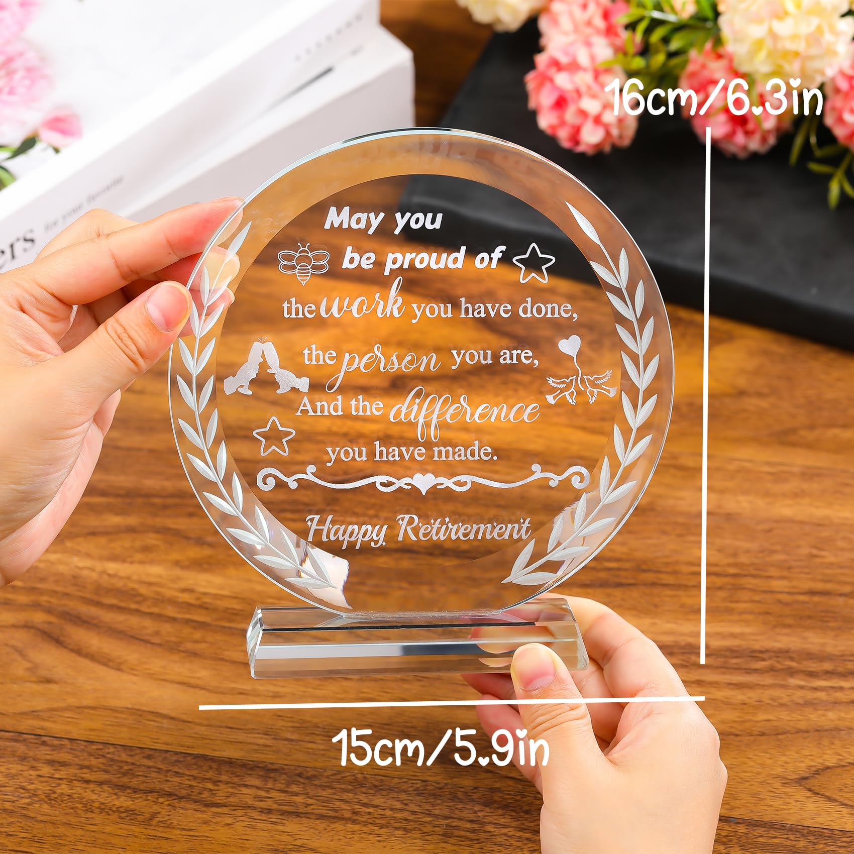 Ornalrist 5.9"/15cm Crystal Retirement Gifts for Women Men Unique Engraved Glass Retirement Keepsakes - Image 2