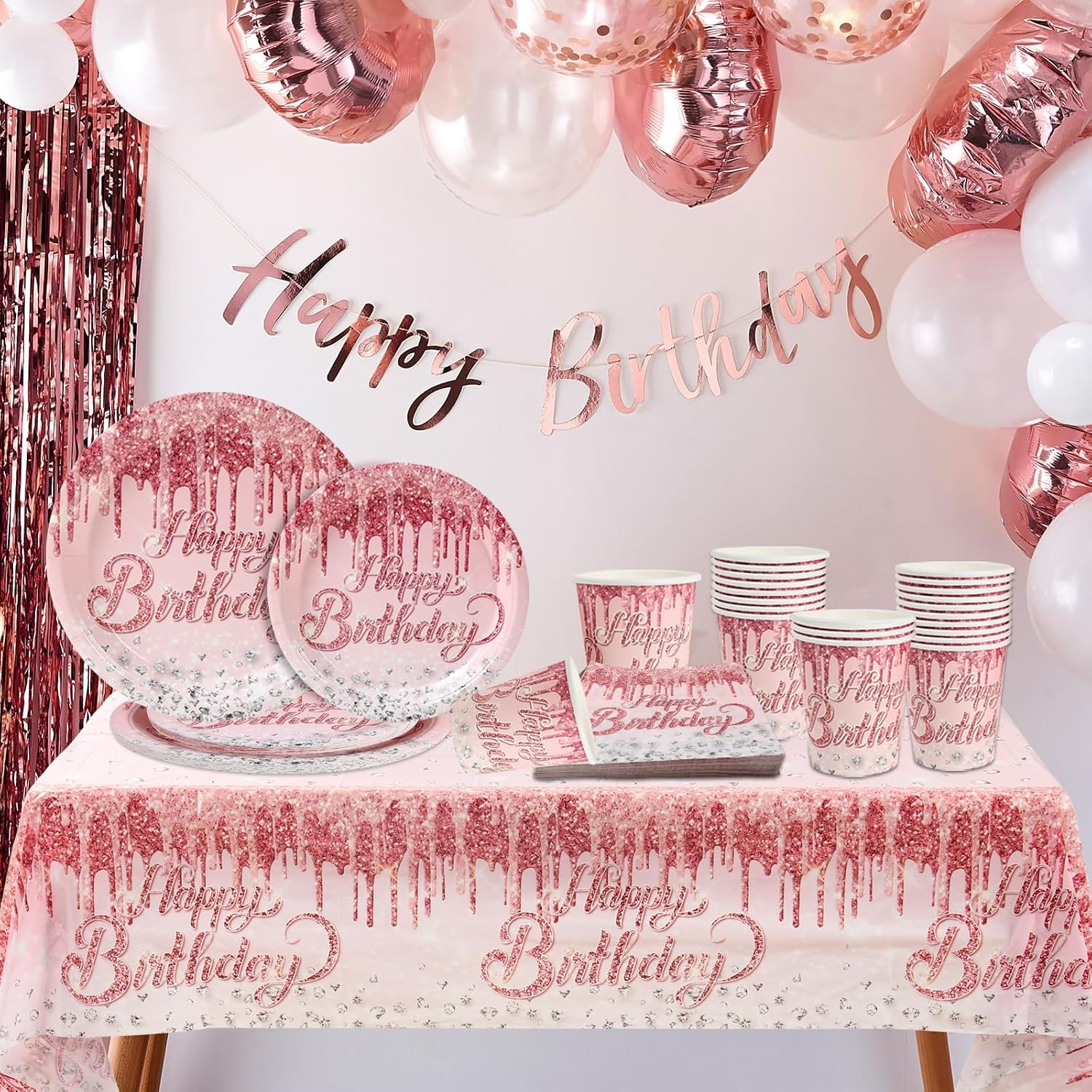 Amazon.com: 97 PCS Pink Rose Gold Happy Birthday Decorations for Girls ...