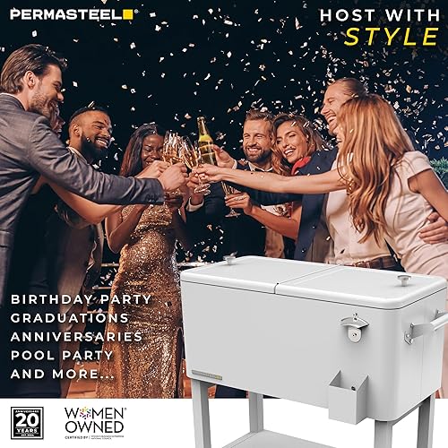 Miniatura 5 de Permasteel - Hielera para patio exterior de 80 cuartos de galón con cuenco removible, carro de bar con hielera de bebidas para usar al aire libre,