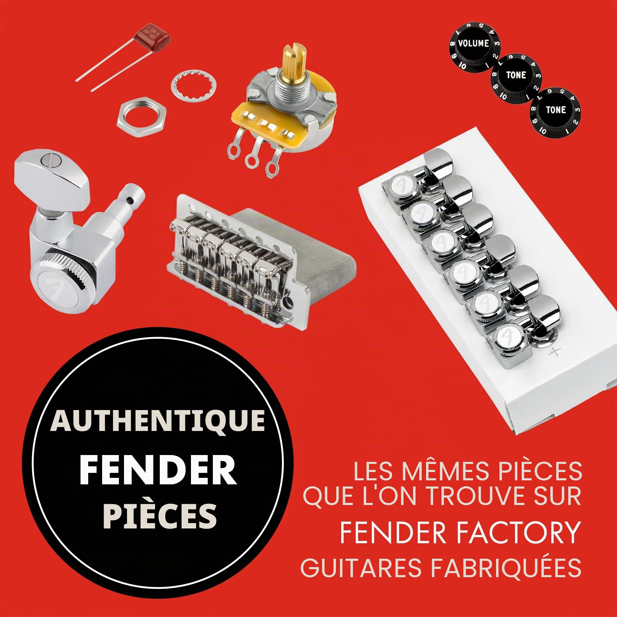 Fender Mécaniques Bloquantes pour Guitare Electrique Stratocaster/Telecaster, Lot de 6, Chrome