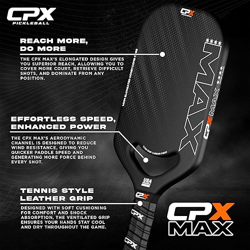 Miniatura 7 de CPX MAX Sakura T700 - Raqueta alargada de fibra de carbono cruda, grado profesional, grosor de núcleo de 0.55 pulgadas, agarre cómodo estilo tenis,