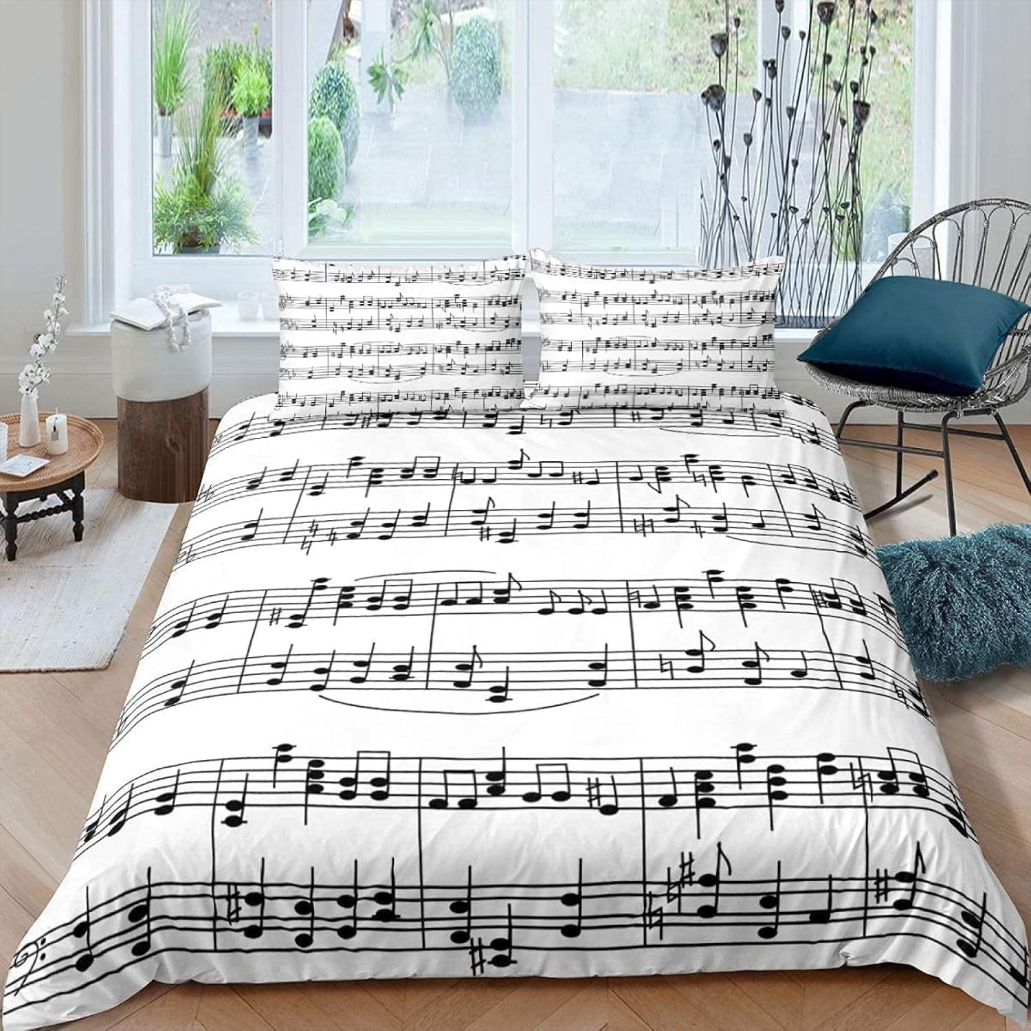Parure de lit note musique 3 pièces avec housse de couette 240x260 cm et taies