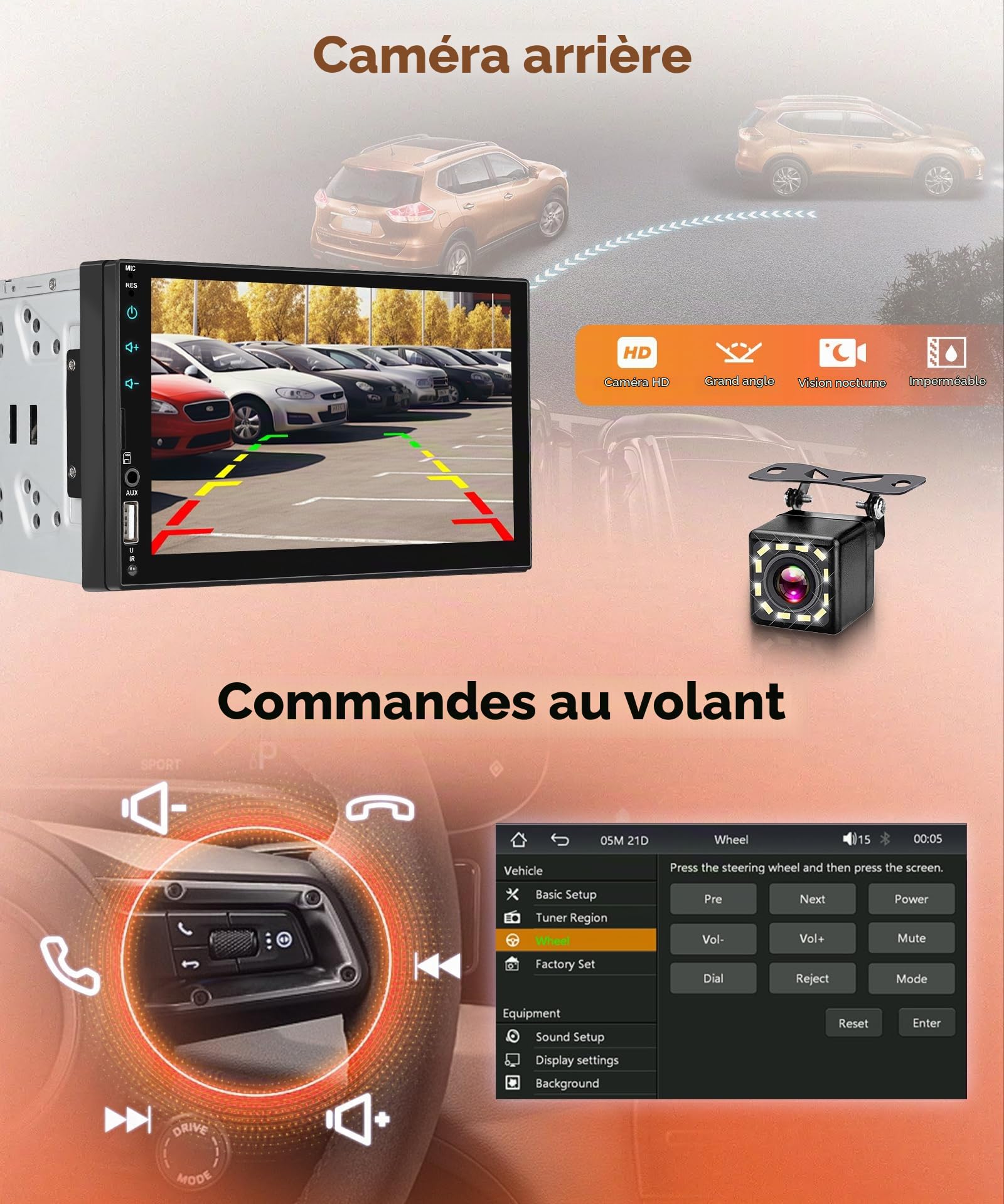 Rimoody Sans Fil Carplay Autoradio 2 Din avec DAB Adaptateur Android Auto iOS/Android Mirror Link 7 Pouces Écran Tactile Autoradio Bluetooth FM Radio DAB+/DAB/USB/EQ Commande au Volant Caméra de Recul