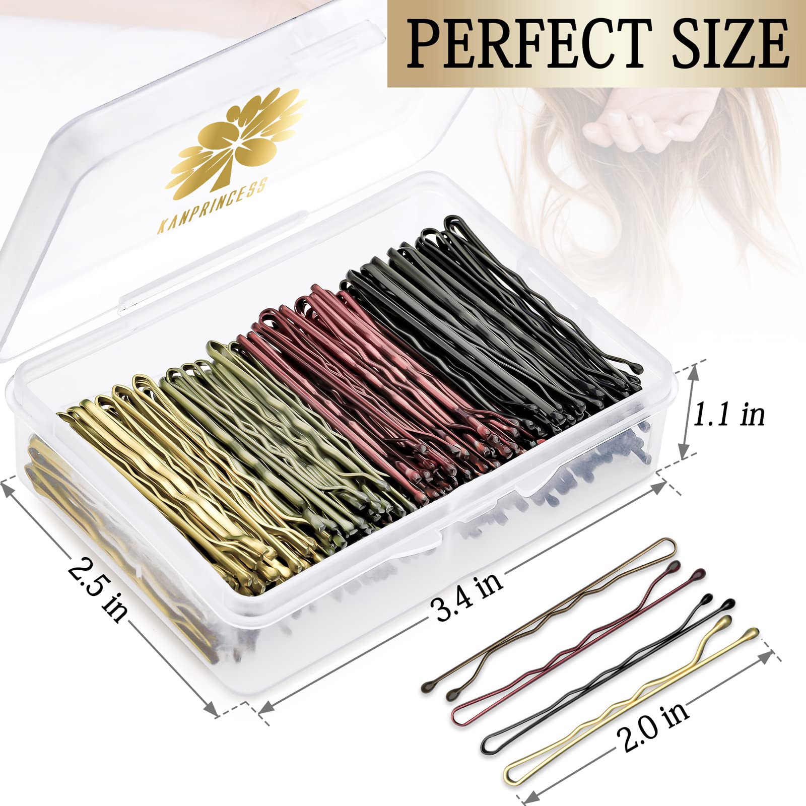 KANPRINCESS Kit de 200 horquillas para el pelo de 2 pulgadas, pinzas para el cabello para mujeres y niñas y peluquería, con caja de almacenamiento transparente (multicolor)