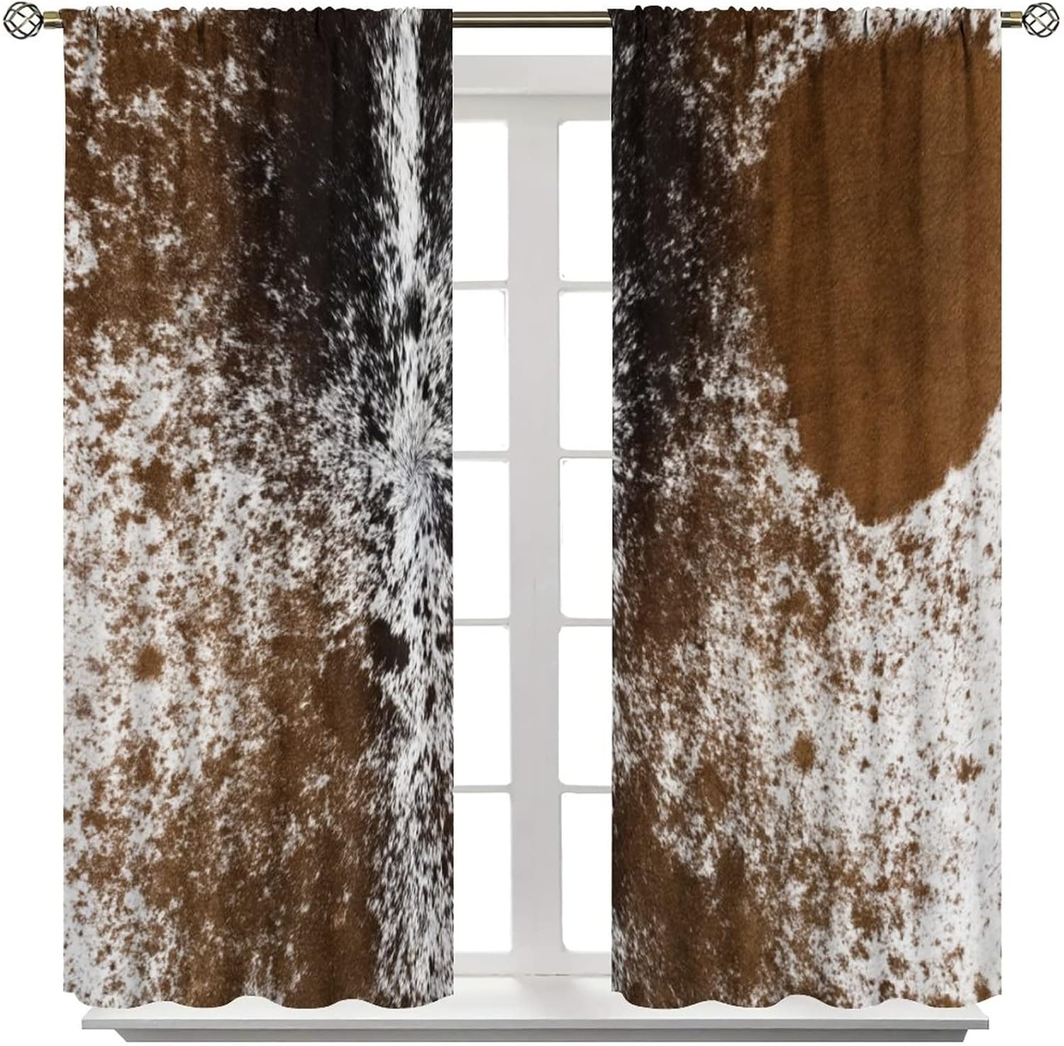 Cowhide Skin Curtains,Animal Farm Cow Fur Printed Polyester Fabric Window Treatments for Bedroom Living Room Kitchen Rod Pocket Window Drapes 2 Panel Set,Overall Size 42" x 45"