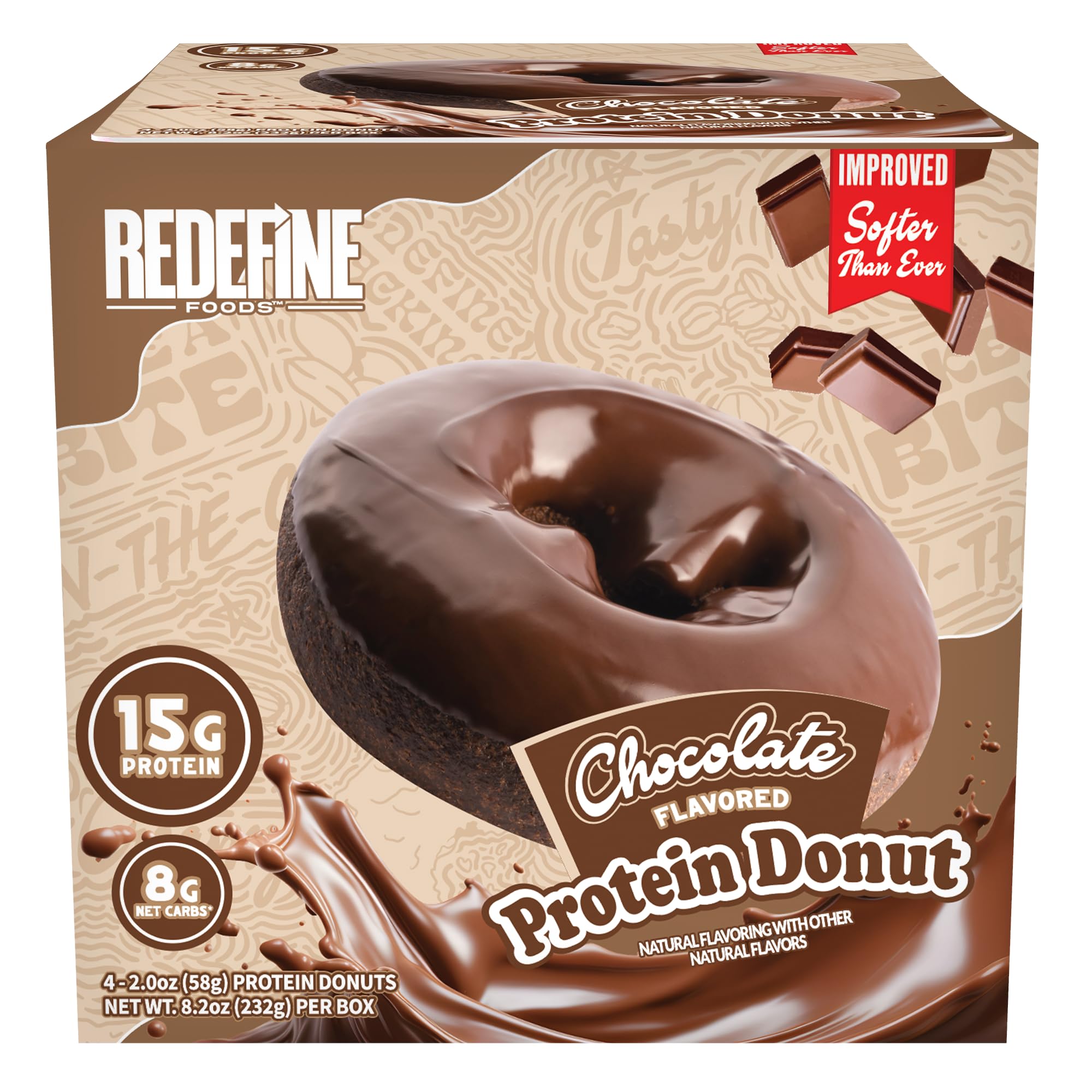 Amazon.com : Redefine Foods Chocolate Protein Donut - 8 Count - Chocolate  Flavor - 15g of Protein Per Serving