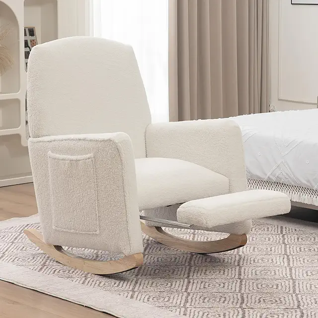 LARFOEK Rocking Chair - Comfortable Breastfeeding Chair with Footrest, Beige