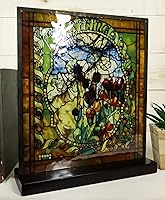 Vista 8 de Ebros Gift Louis Comfort Tiffany Four Seasons Collection - Atrapasoles artísticos con base de madera negra, decoración para el hogar y la oficina