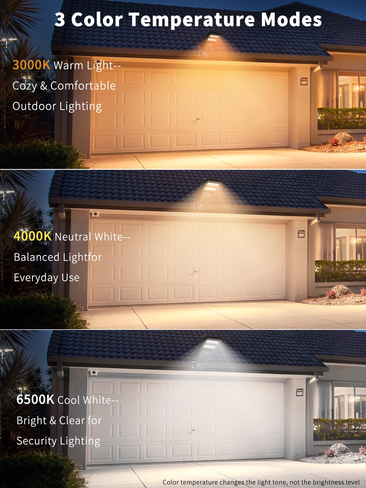 Ofuray Lampione Solare Led Esterno, 3000K/4000K/6500K Faro Led esterno con Pannello Solare, IP67 Impermeabile Lampione Stradale Solare, 10000 Mah Lampioni da Giardino per Cortile, Garage, OLT-1Pack