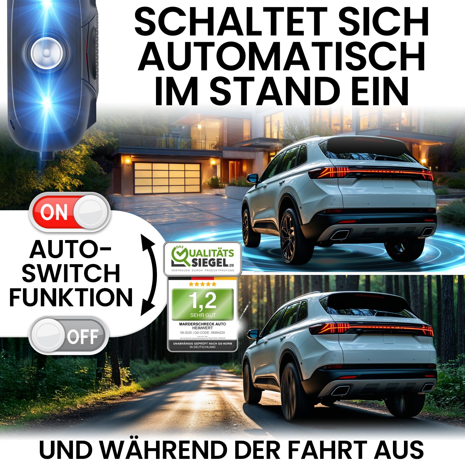 Heimwert Marderschreck Auto - Profi Ultraschall Marderschutz für sofortigen Erfolg - 2 Wege Marder Abwehr mit Blitzlicht und wechselnden Ultraschall Frequenzen zur sicheren Marderabwehr (Typ 1)