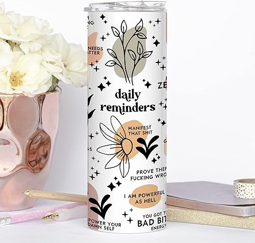 Miniatura 6 de YouNique Designs Sweary Affirmations - Vasos de café aislados de 20 onzas con tapa y pajita, vasos aislados de acero inoxidable, regalos