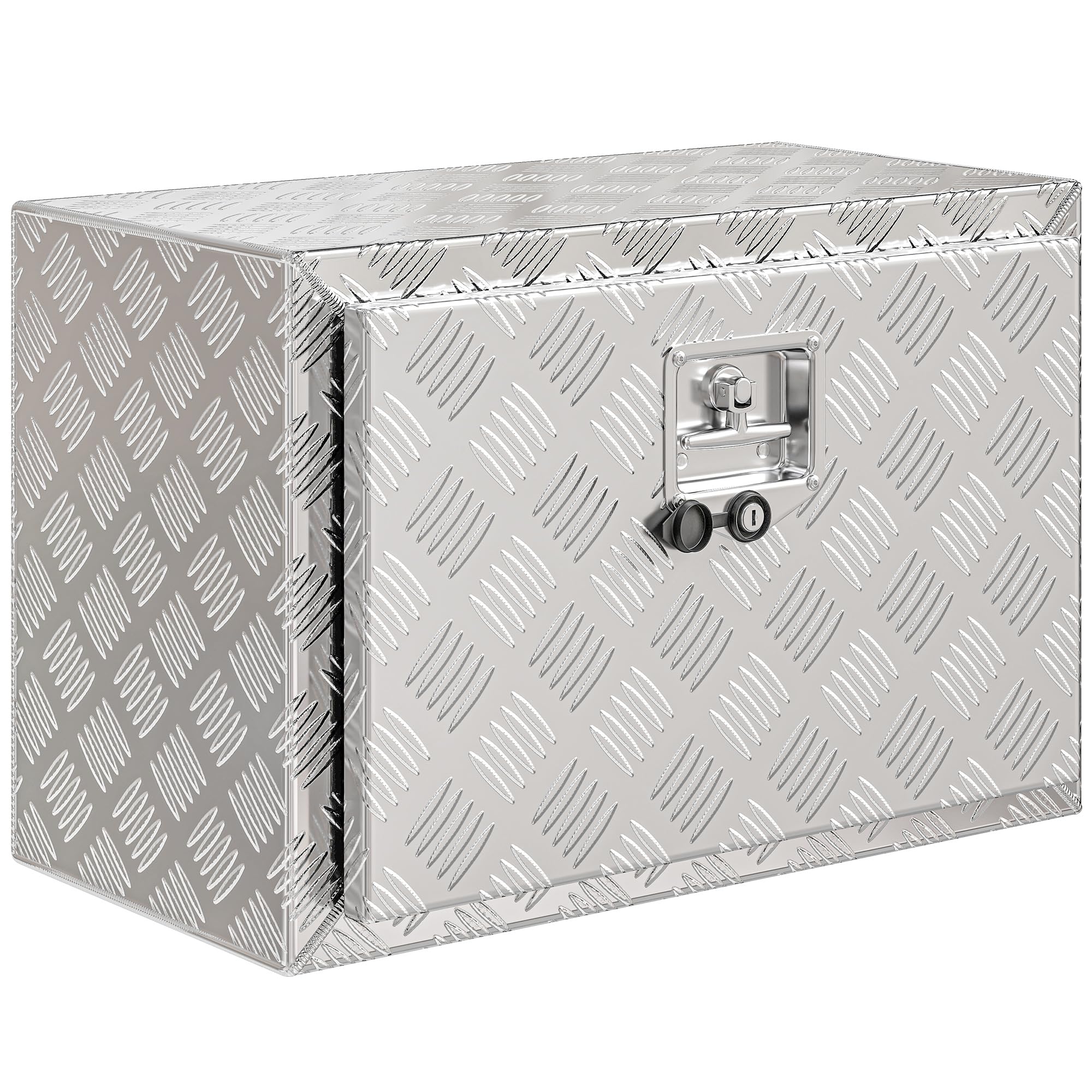 HOMCOM Boîte à Outils pour Camion en Aluminium 60,9x35,5x40,6cm, Argent | Caisse Aluminium Remorque, Coffre de Rangement pour Camion 76L à Texture Diamant, Serrure et Clés, Couvercle Rabattable