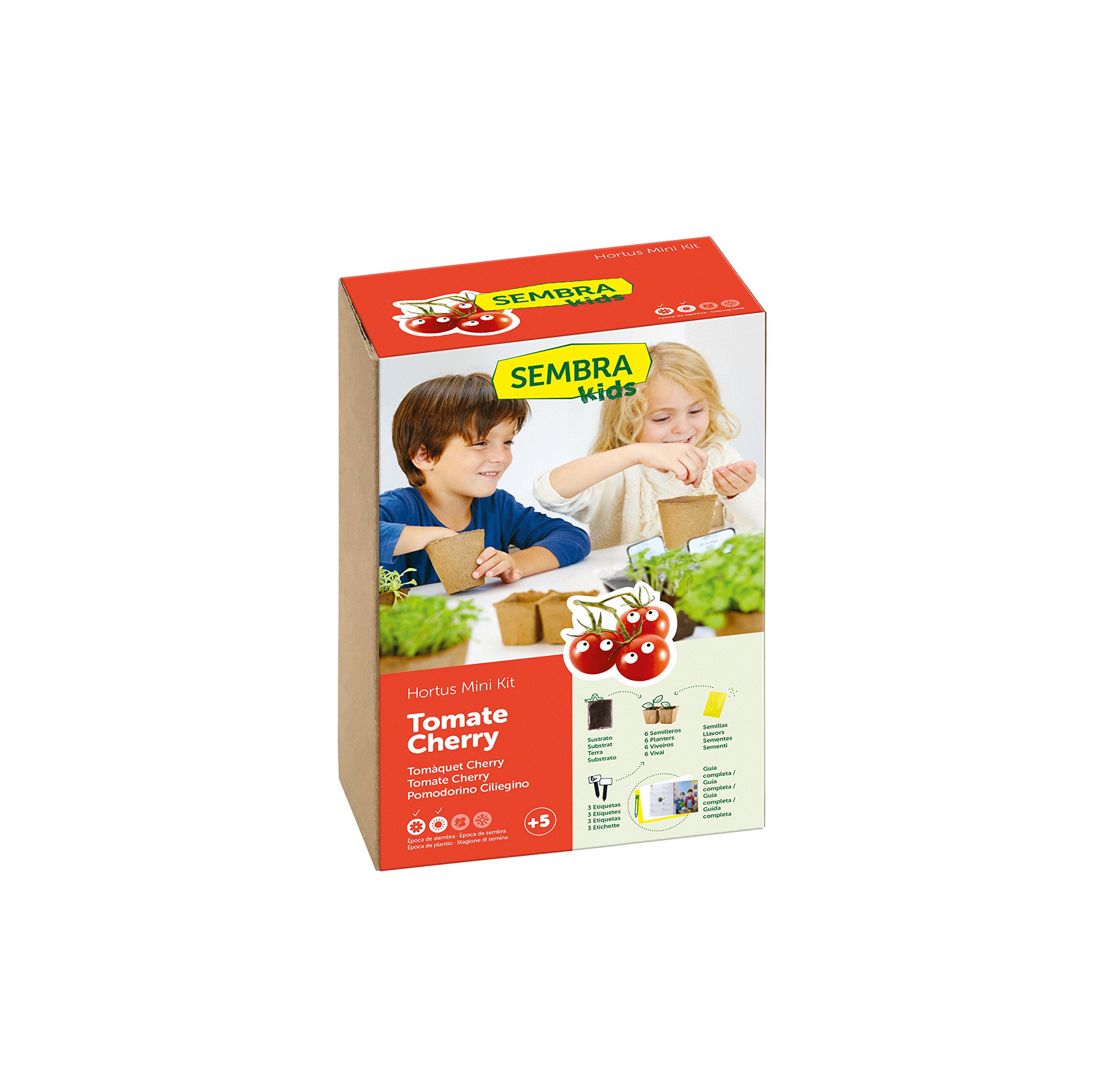 Sembra Kids Cherry Tomato Growing Kit – Educational Indoor Gardening Set for Children Ages 5–12 – Includes Seeds, Biodegradable Pots, Soil, Tray & Guide – Fun Spring & Summer Activity