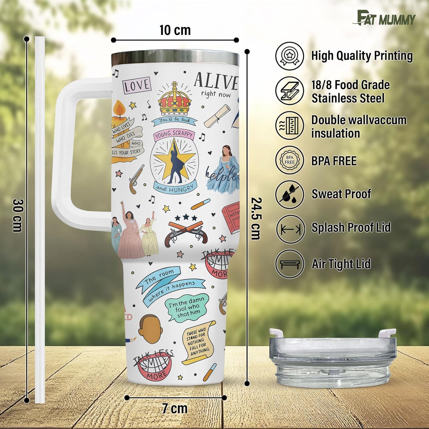 Broadway Musical Inspired 40oz Tumbler with Handle and Straw, Stainless Steel Insulated Travel Cup, Large Water Bottle Gift for Fans