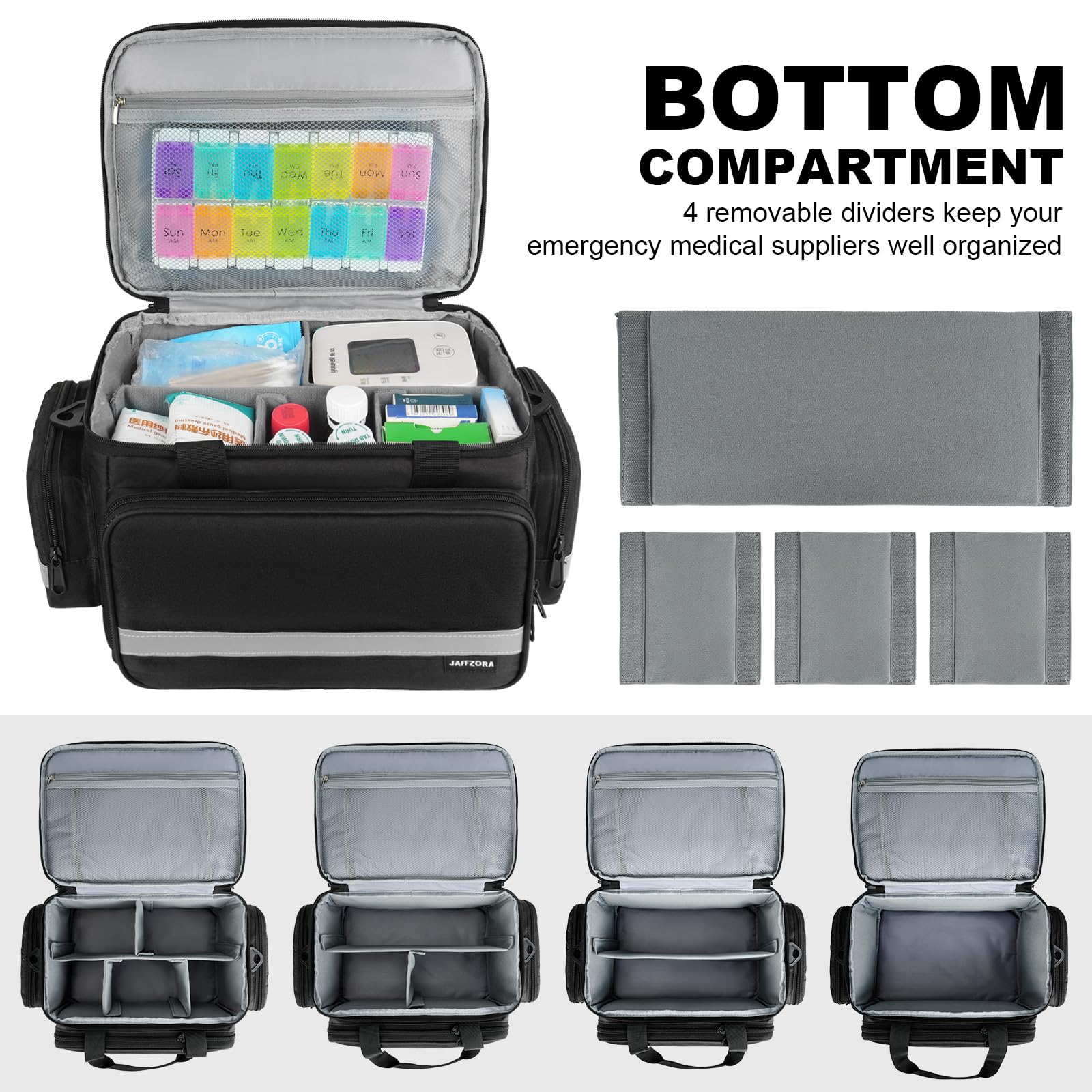 Bolsa grande de primeros auxilios con doble capa, cremalleras bloqueables y correa para el hombro, organizador médico impermeable con separadores extraíbles para suministros de emergencia