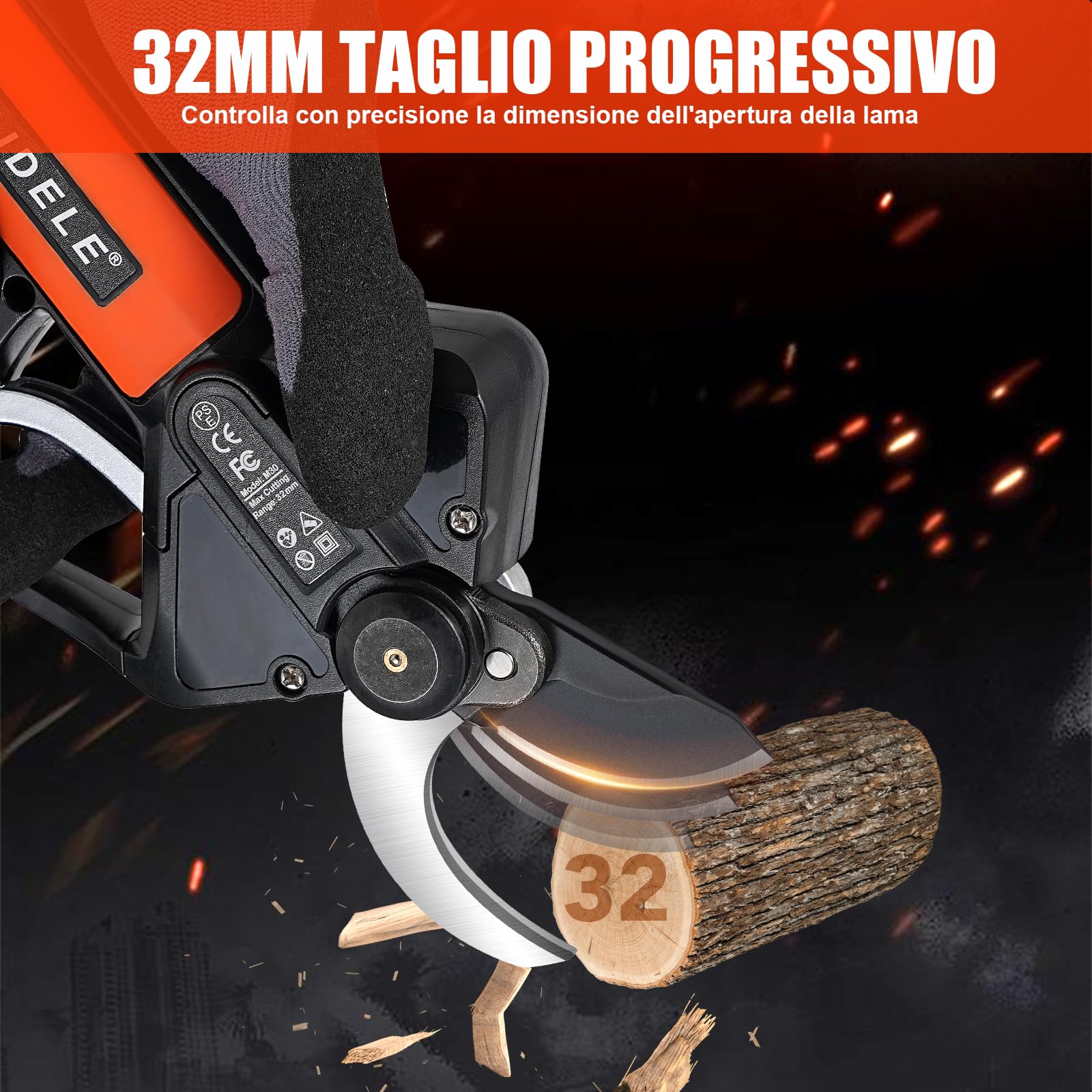 Forbici Potatura a Batteria 32mm, Progressivo Forbice Potatura a Batteria, Dotato di Schermo LCD e 2 x 2,6 AH Batterie Al Litio, 8-10 Ore Lavorative, Adatto a Negozi di Fiori, Frutteti e Giardini