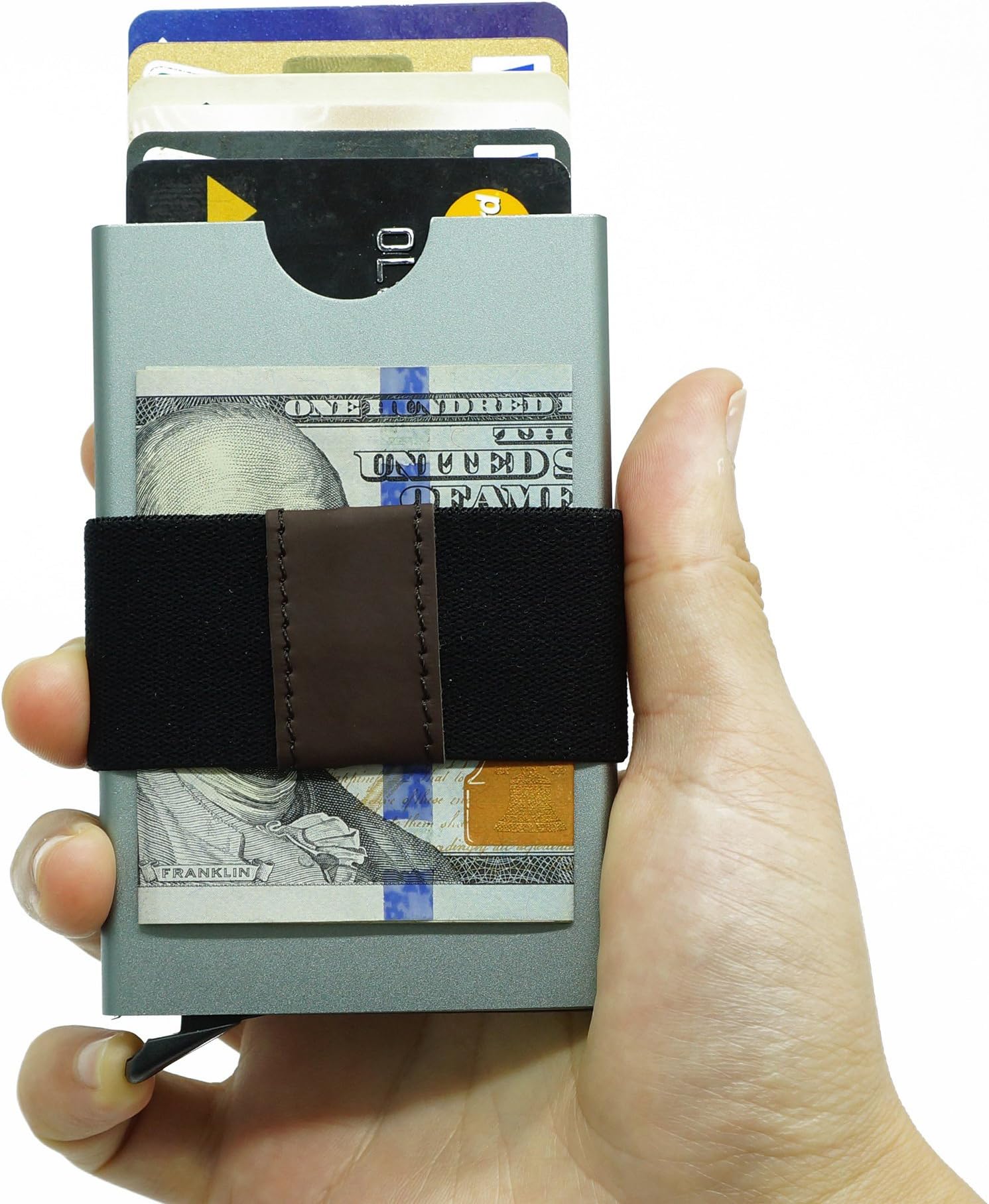 Smart Minimalist Wallet Slim RFID Blocking Credit Card Holder Pop Up Design For Mens/Womens (Gray)