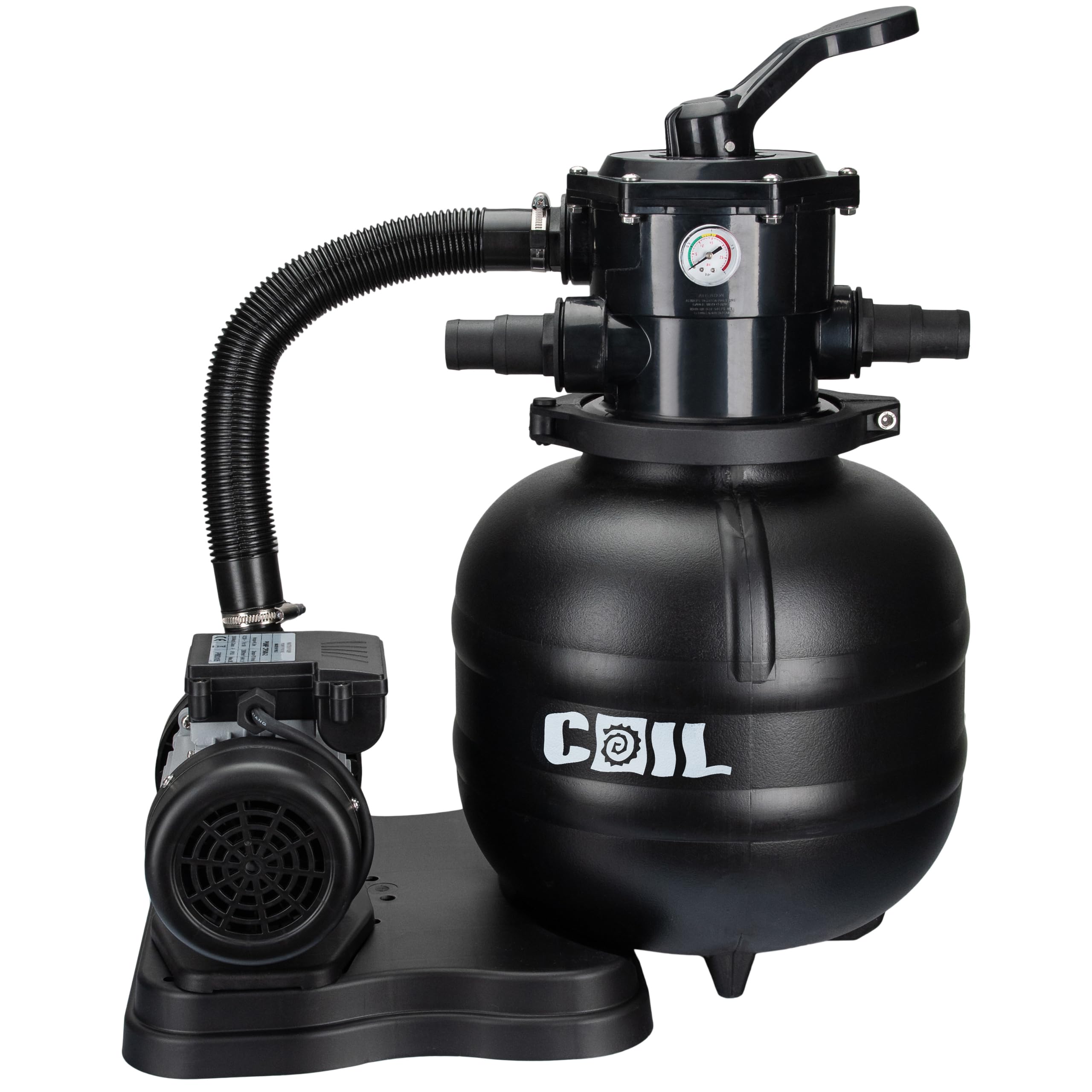 COIL Pompa z filtrem piaskowym, filtr piaskowy z pompą basenową, pompa basenowa, pompa samozasysająca, zawór 7-drożny z manometrem, przyłącze Ø 32/38 mm, maks. ciśnienie robocze 1,5 bar