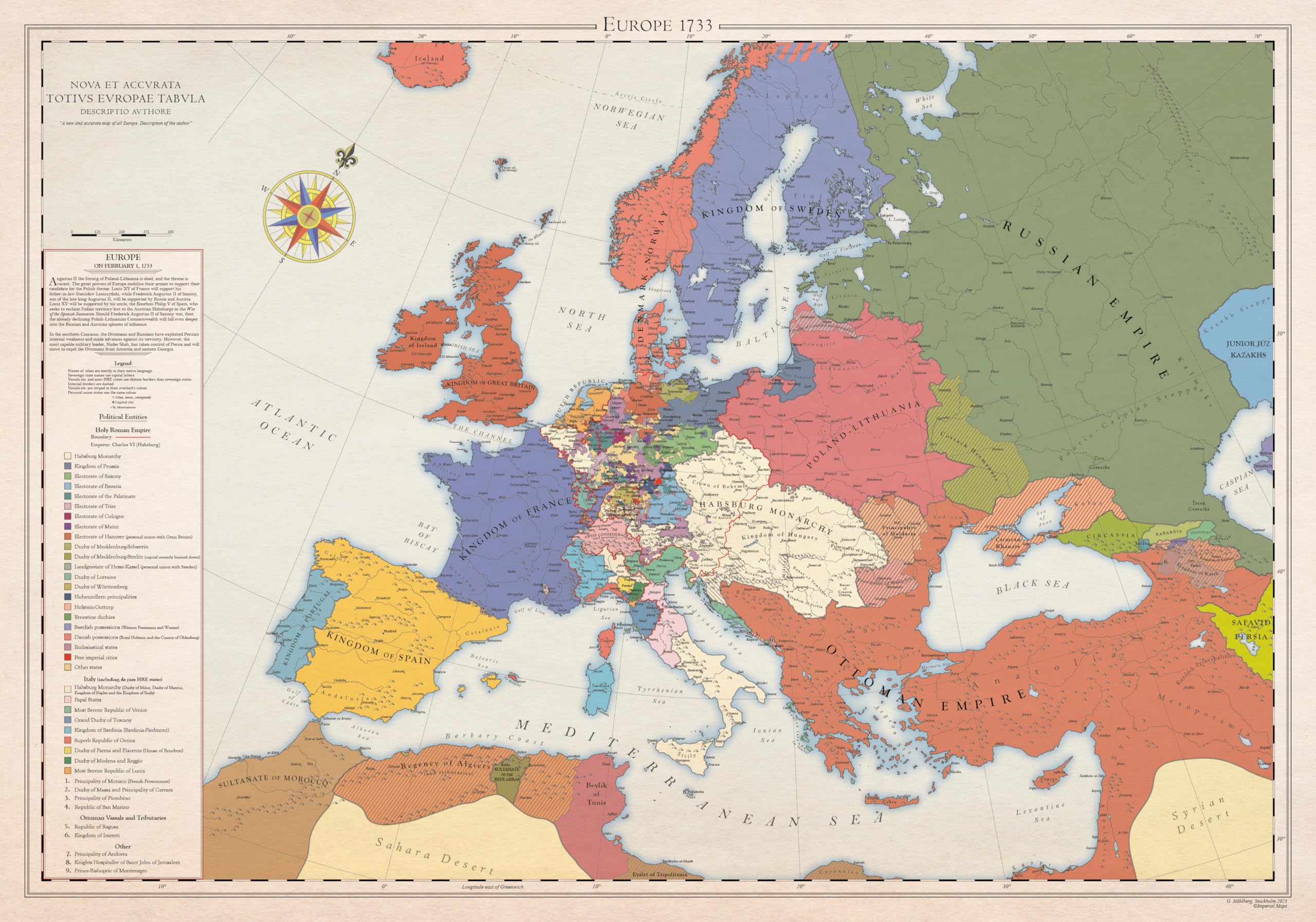 Europe 1733, Carte Historique (100x70cm)