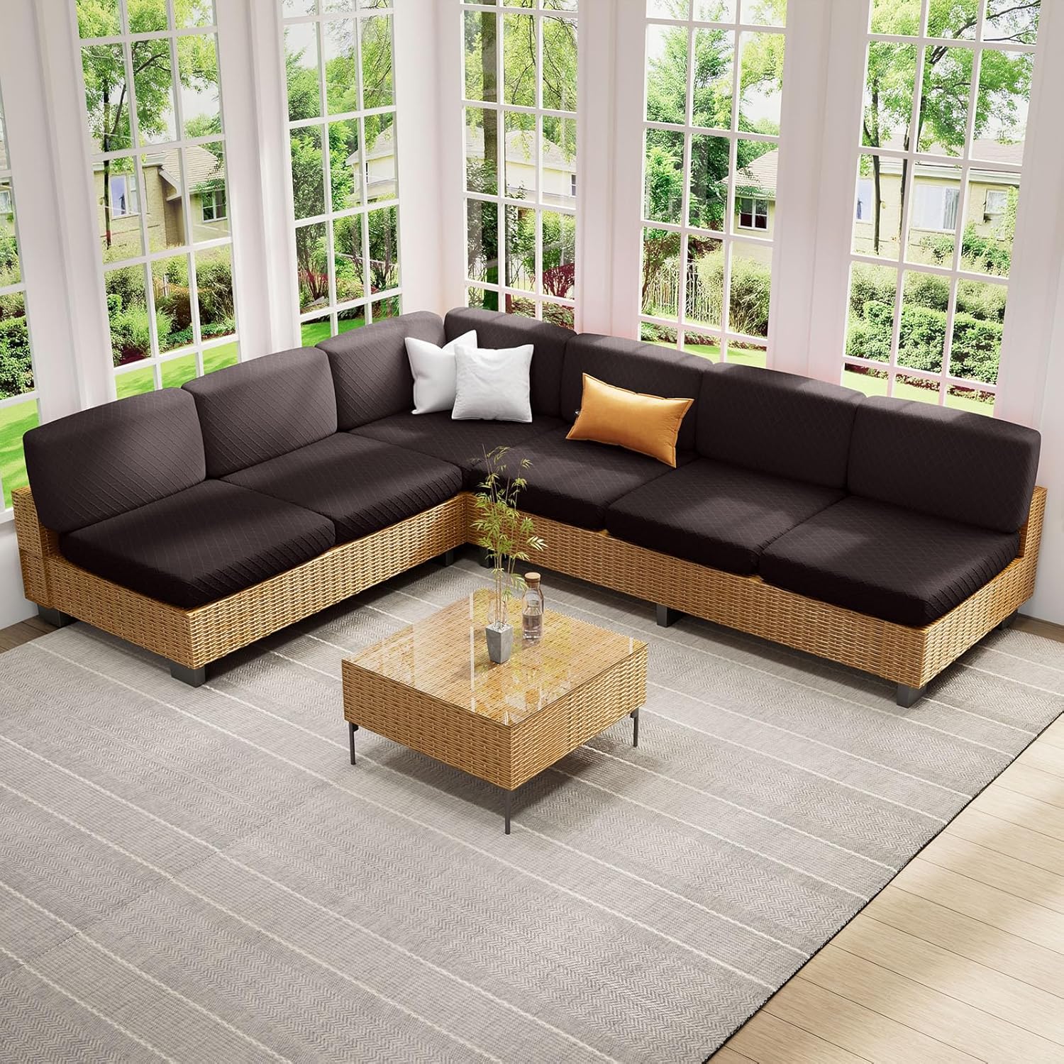 hyha Jacquard Couch Cushion Covers, Chaise Lounge Sofa Slipcovers Washable, Diamond Lattice, L Shape Couch Cushion Covers for Sectional Sofa (1 Piece for Chaise XL, Brown)