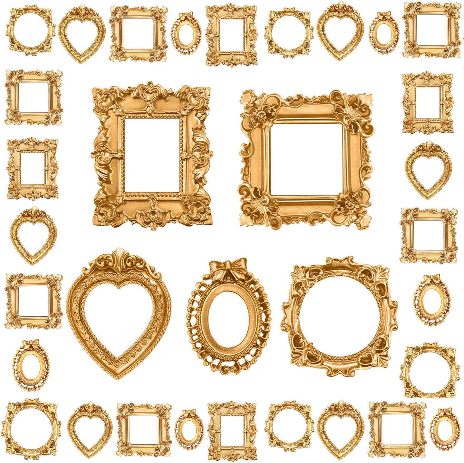 Vicenpal 50 Pcs Vintage Resin Picture Frame Antique Mini Resin Jewelry Display Photography DIY Small Photo Frame for Photo Home Decoration (Gold)