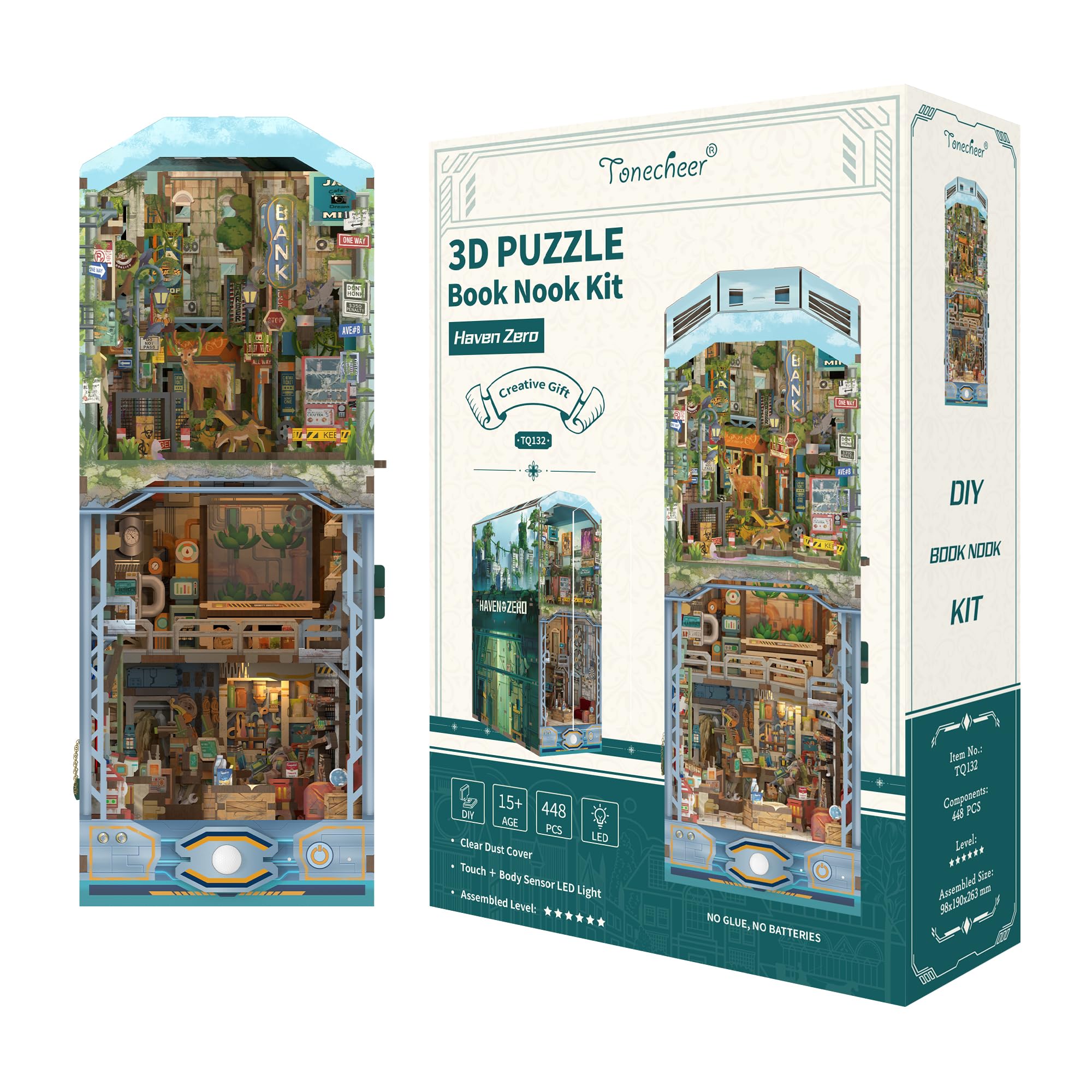 Tonecheer Book Nook Kit puzzle in legno 3D Booknooks fai da te modellini adulti da costruire in miniatura casa libreria Nook Book con luce regalo divertente regalo di compleanno (Haven Zero)