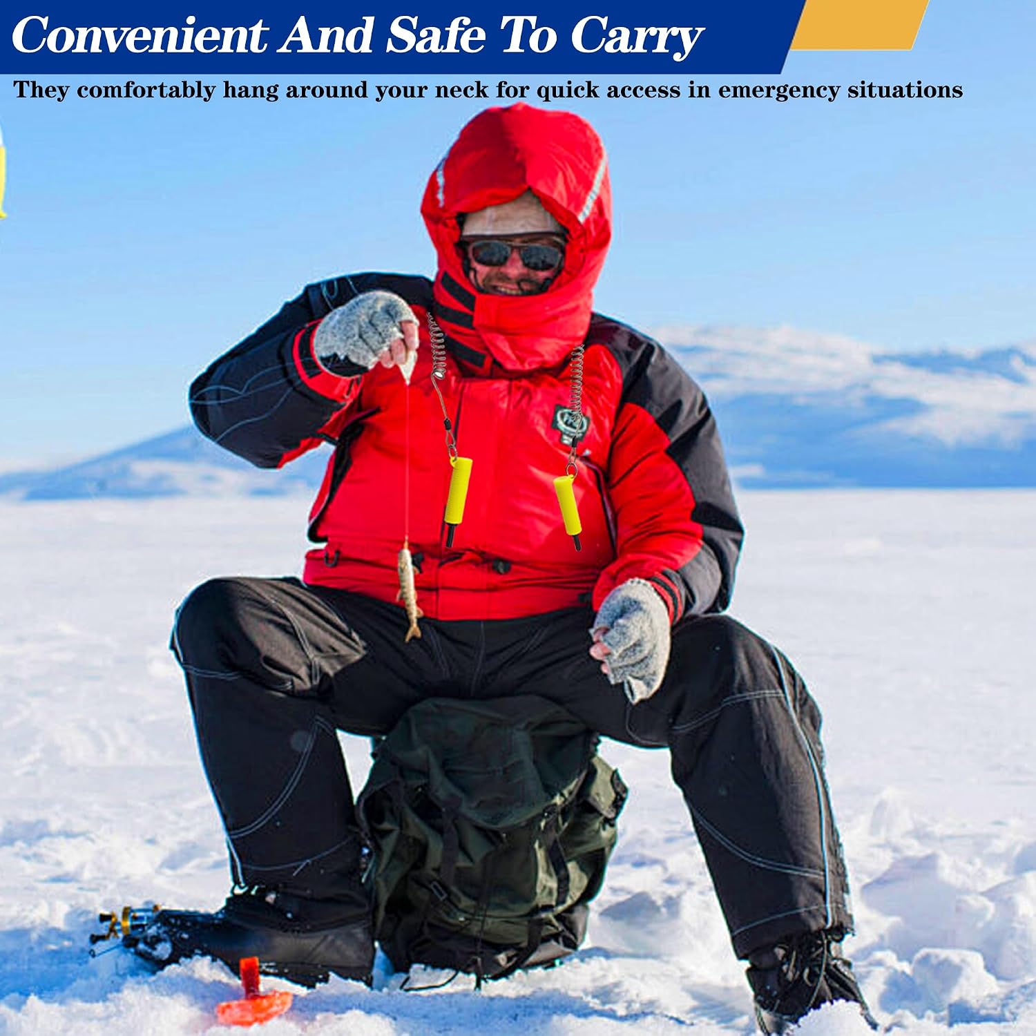 Ice Fishing Safety Picks with Retractable Safety Coiled Lanyard, Portable Ice Picks Spikes Gear Accessories for Skating & Fishing, Walking on Ice