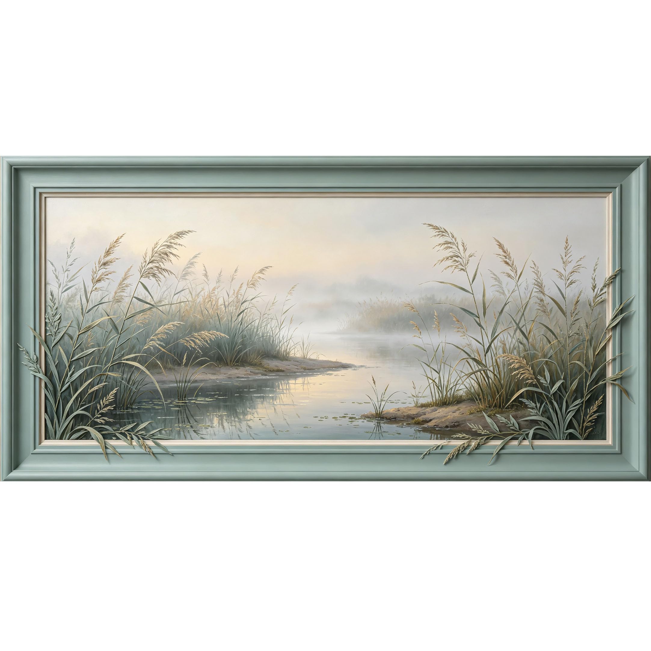 Agglomerix 3D Framed Wall Art Lake Shore Reed Plants Landscape Oil Painting Large Size SelfAdhesive Removable Wall Decor Prints Artwork for Living Room Bedroom Office