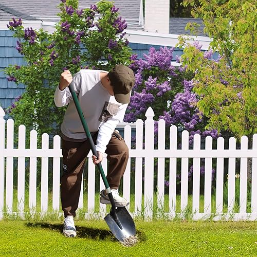 Miniatura 5 de Pala para excavar, pala resistente de 56 pulgadas para jardinería, pala redonda para excavar con mango de fibra de vidrio (verde)