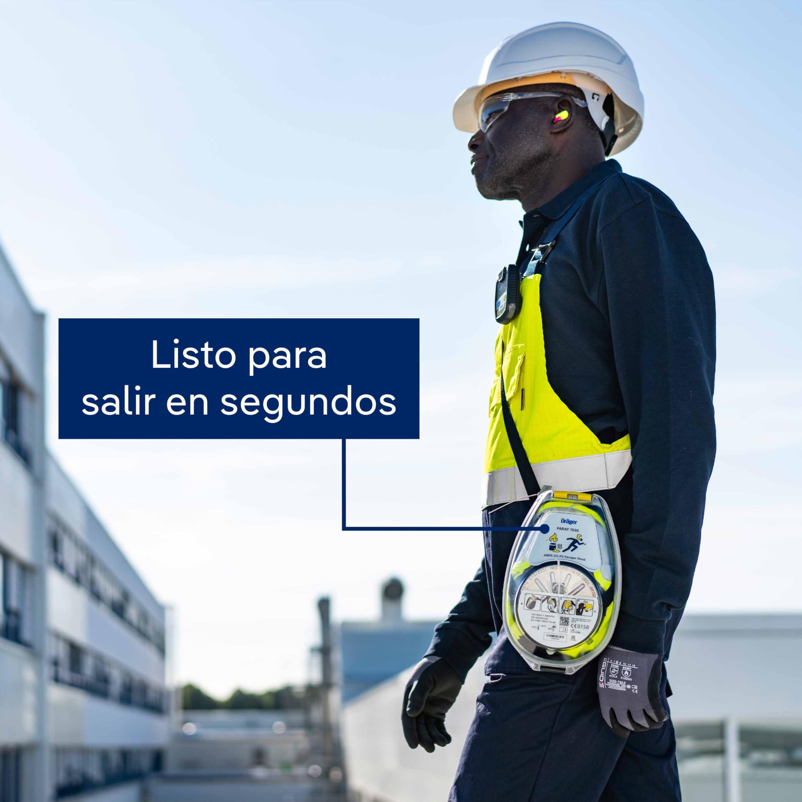 Dräger PARAT 7530 Capucha de Emergencia con Filtro Combinado ABEK CO P3| Adecuada para áreas industriales y para el Escape en Caso de Incendio | Empaquetado en un Estuche de plástico Duro…