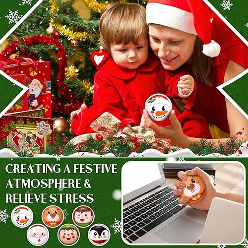Miniatura 4 de 72 bolas de estrés de Navidad de 2 pulgadas, bolas de espuma de poliuretano para apretar, juguetes para aliviar el estrés, regalos de fiesta de