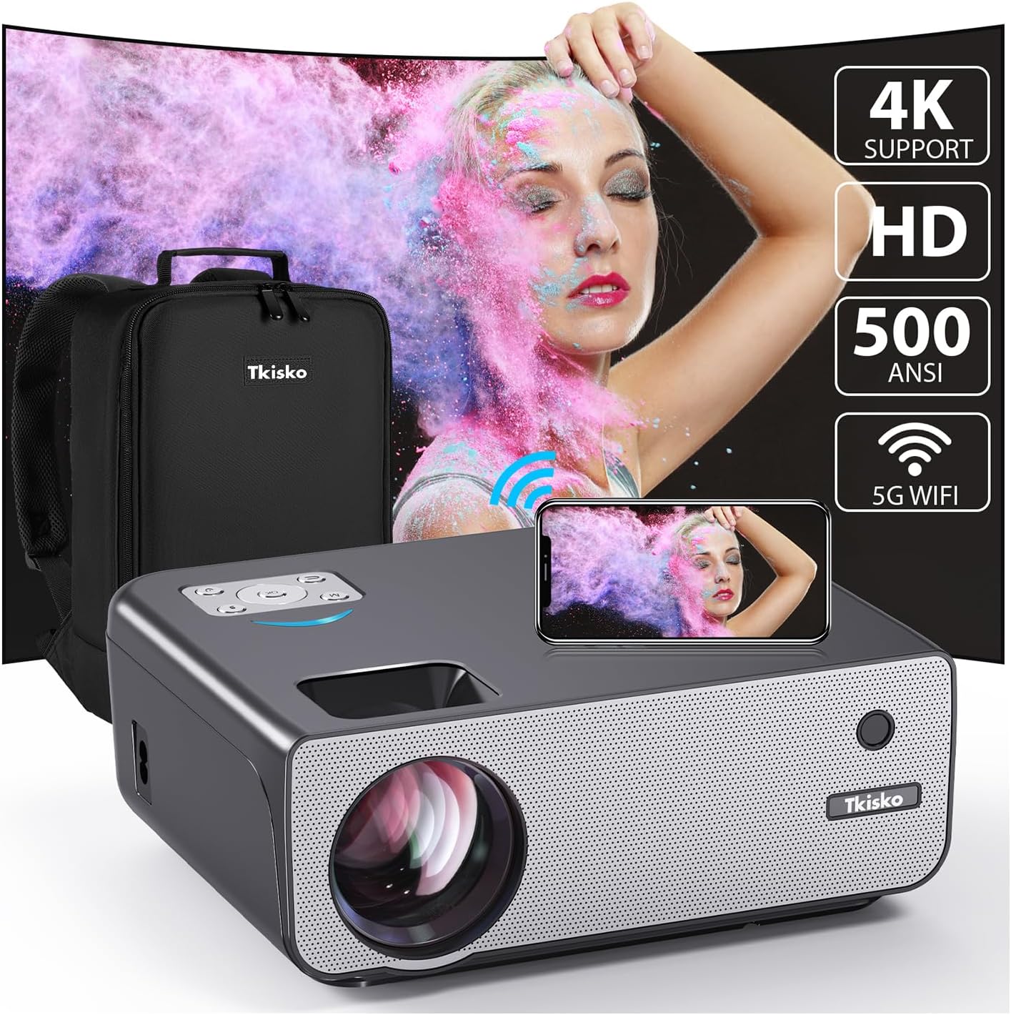 Projector with Wifi and Bluetooth, Tkisko 500ASIN Outdoor