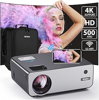 Projector with Wifi and Bluetooth, Tkisko 500ASIN Outdoor Projector 4K Supported, Portable Movie Projector for Outdoor/Indoor Use, Native 1080P Video Projector Compatible iOS/Android/PC/PS4/HDMI/USB