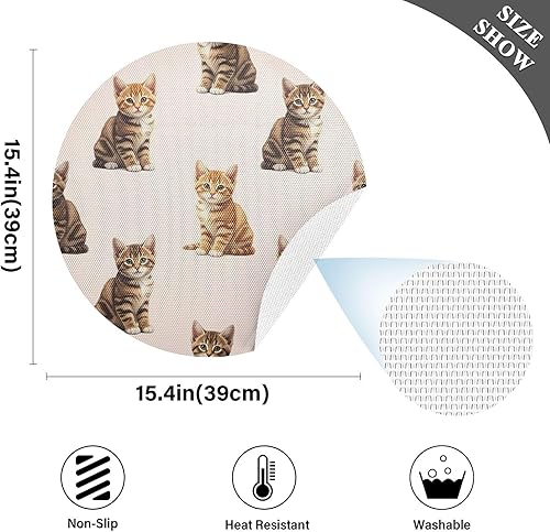 Miniatura 4 de Cute Orange Brown Kittens Pale Table Place Mats, Non Slip Placemats Round Washable for Kitchen Table one sizex4