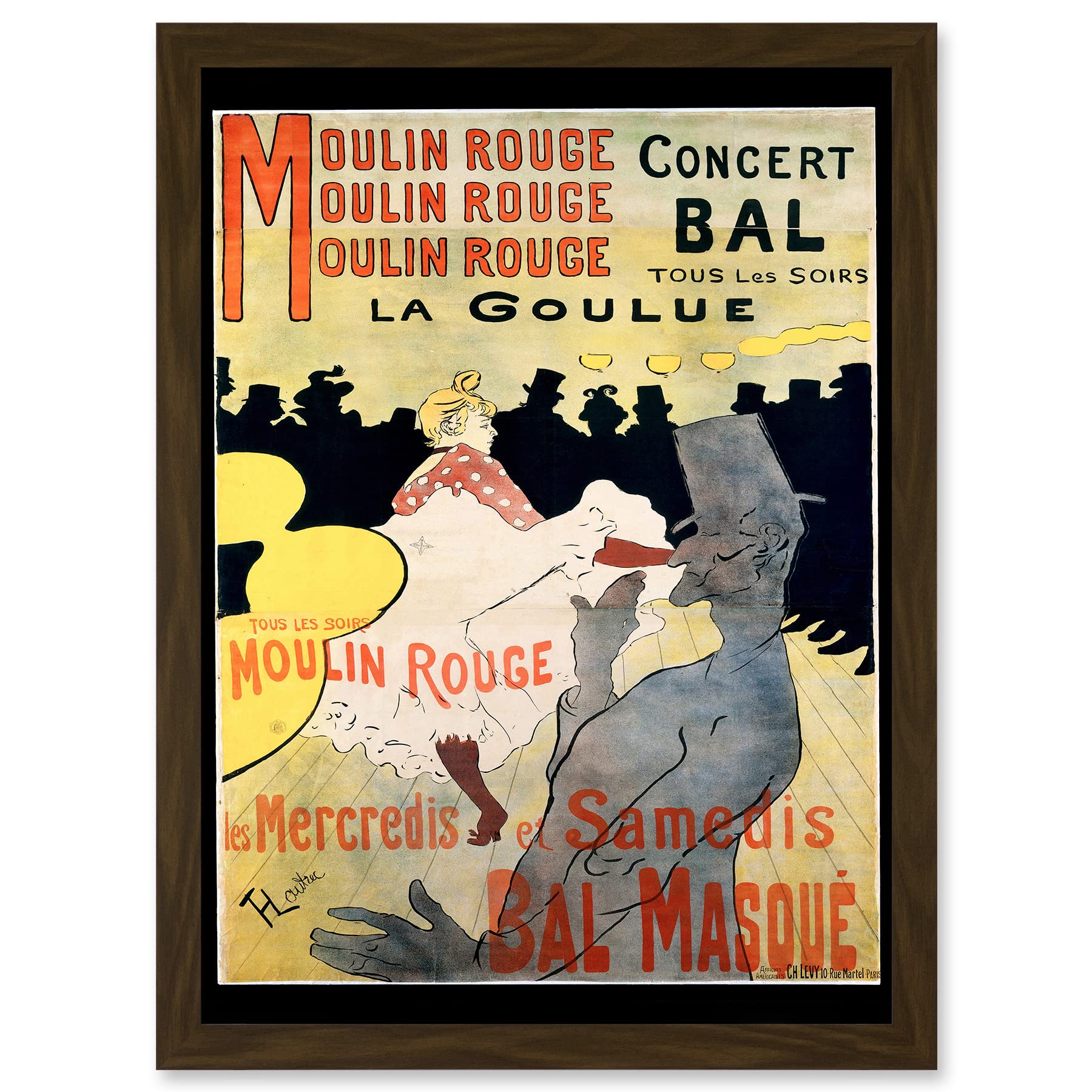 Ad Vintage Lautrec Moulin Rouge La Goulue Mask Ball Paris France Artwork Framed Wall Art Print A4