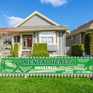 9.84 * 1.64ft Green Ribbon Pattern Large Banner, 1PC Long Banner Outdoor Hanging Sign Backdrop Decor for Liver Cancer Mental Health Awareness