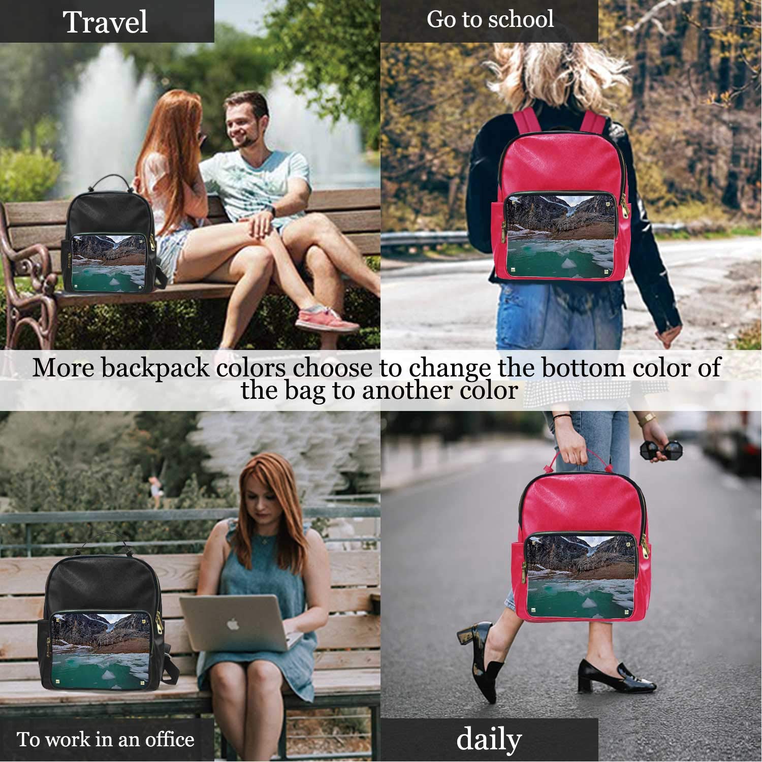 Moraine Lake with Icebergs Under Angel Glacier,Leather Men Bag for Girls Elementary School 13IN