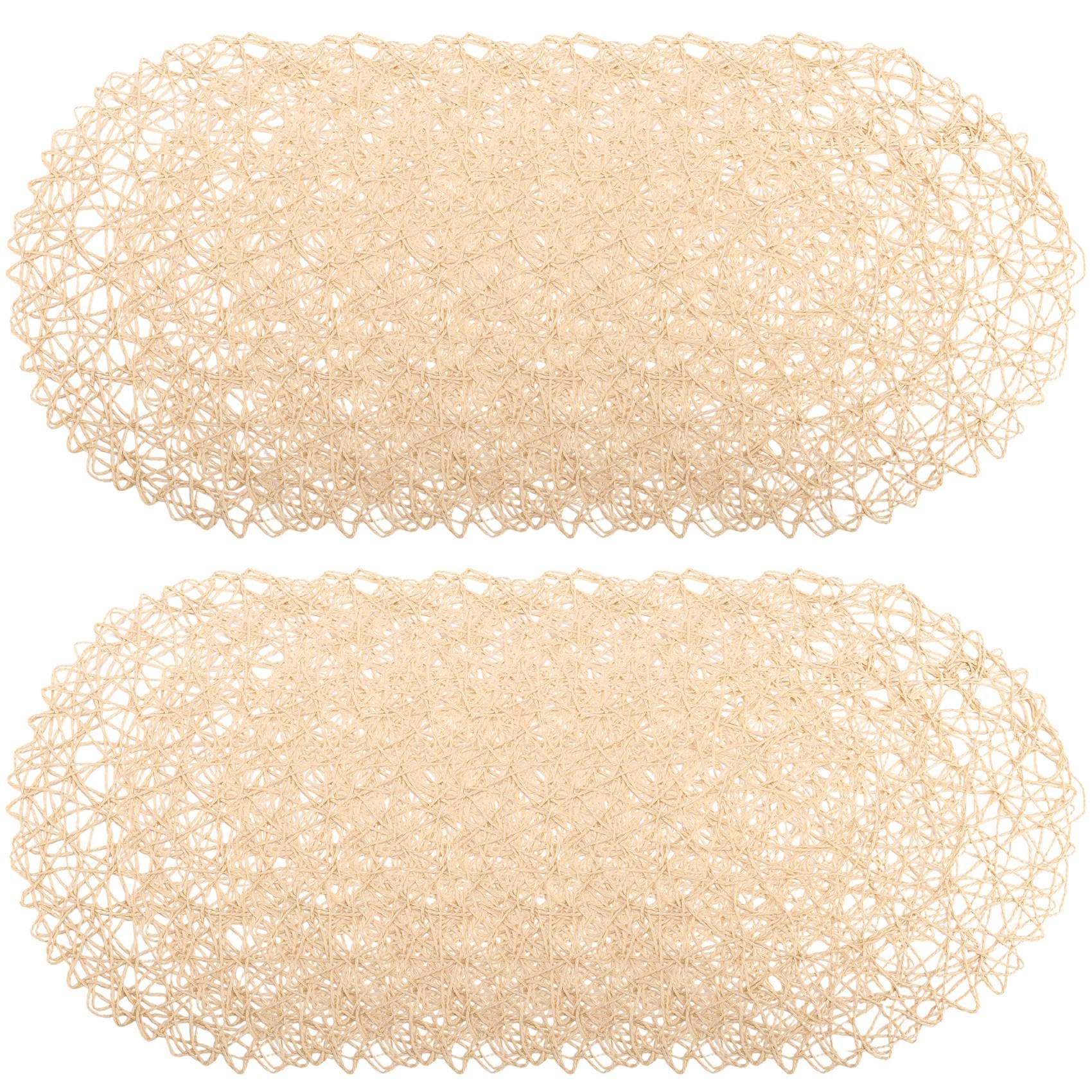 CTRLZS 12pcs Paper Braided Round Placemats Non-Slip Heat Table Mats for Dining Tables Indoor & Outdoor Place Mats Beige