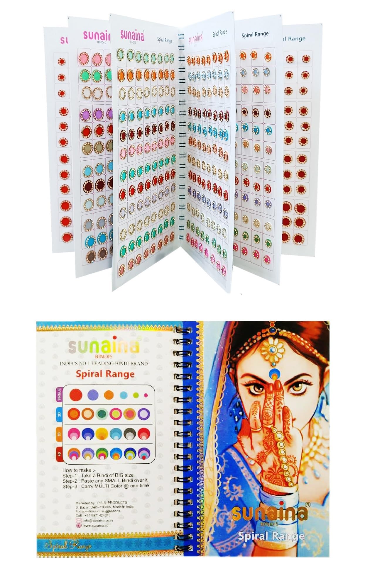 SUNAINA(Original) Spiral Pastel Multicolor Round Bindi Sticker||Mate Forehead Golden Crystal Stone Border Elegant Bindi Book for Women & Girls, Mix Size