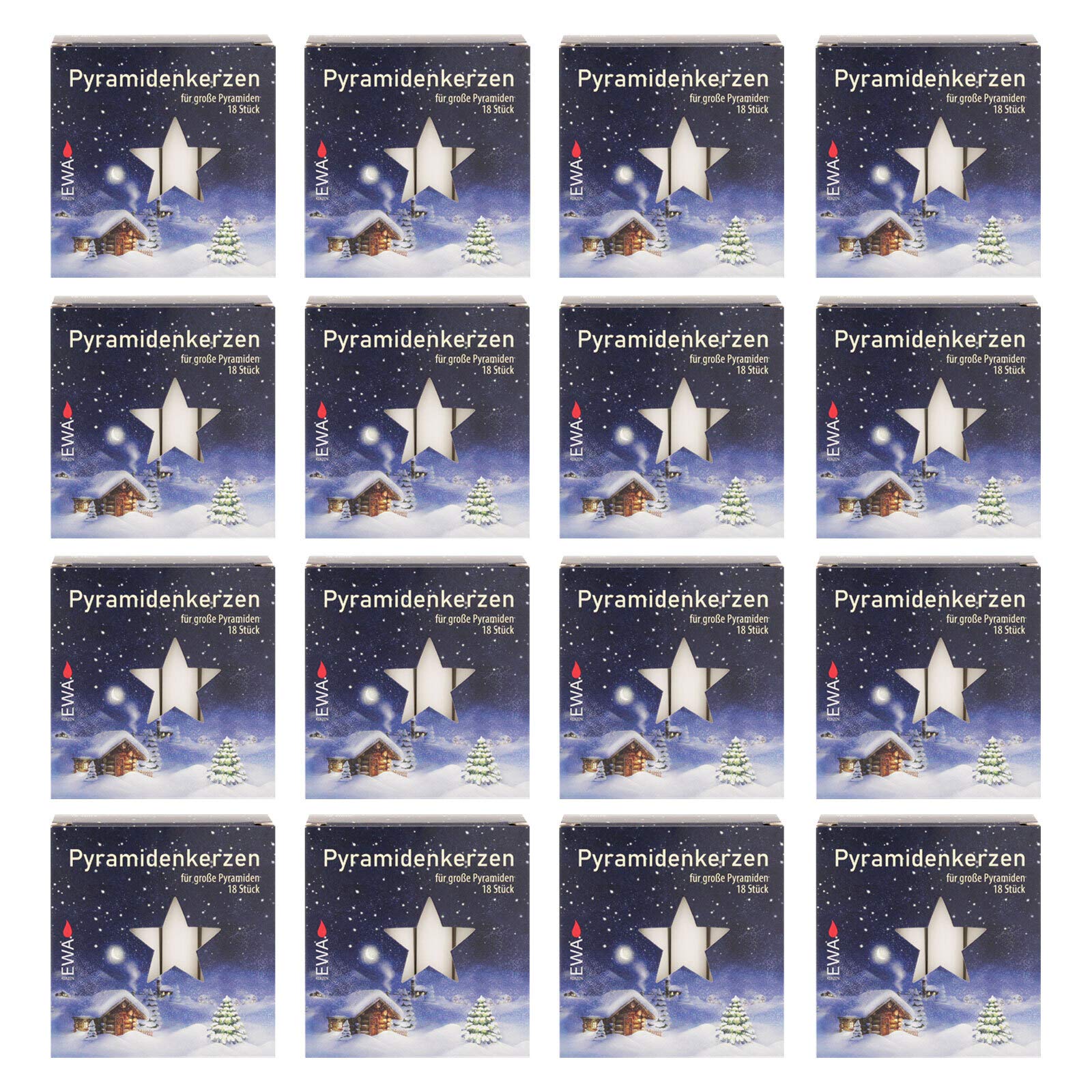 16er Pack Pyramidenkerzen Weihnachtskerzen groß, weiß, ca. 17 x 105 mm (16 x 18 Stück) Christbaumkerzen, Kerzen