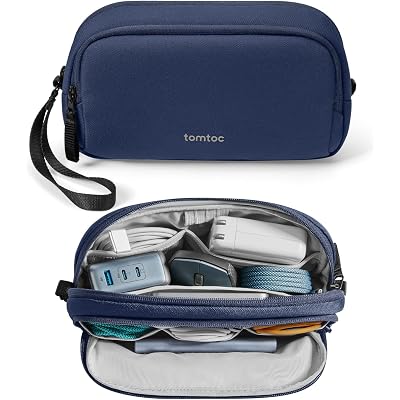 tomtoc Electronic Organizer Travel Case, Water Resistant Dual Compartment Tech Pouch Cable Organization Storage Bag for Charger, Cord, Phone, Hard Drive, Power Bank, Accessories Travel Essentials